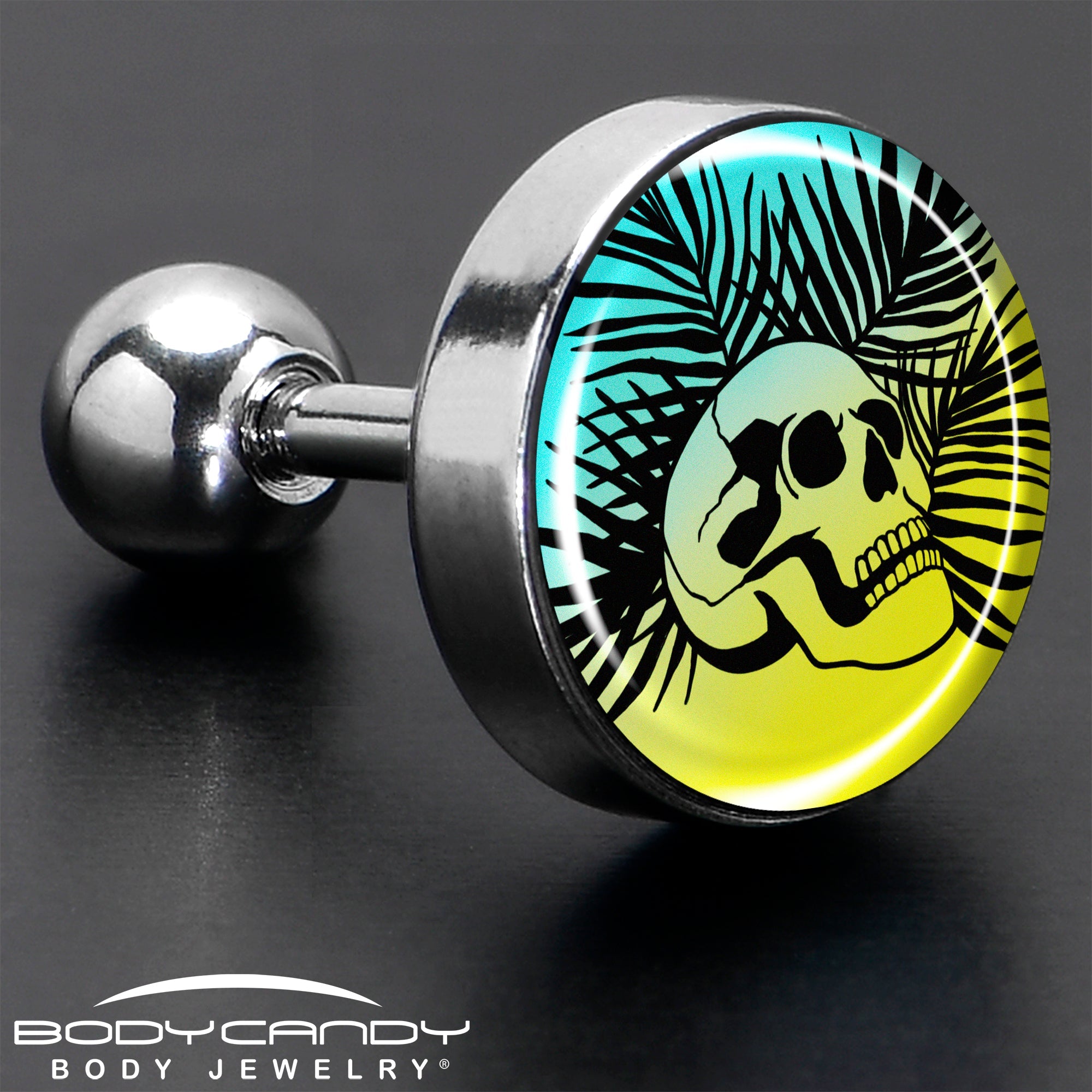 16G 1/4 Blue Haze Sunset Skull and Palms Tragus Cartilage Earring by Onyx O