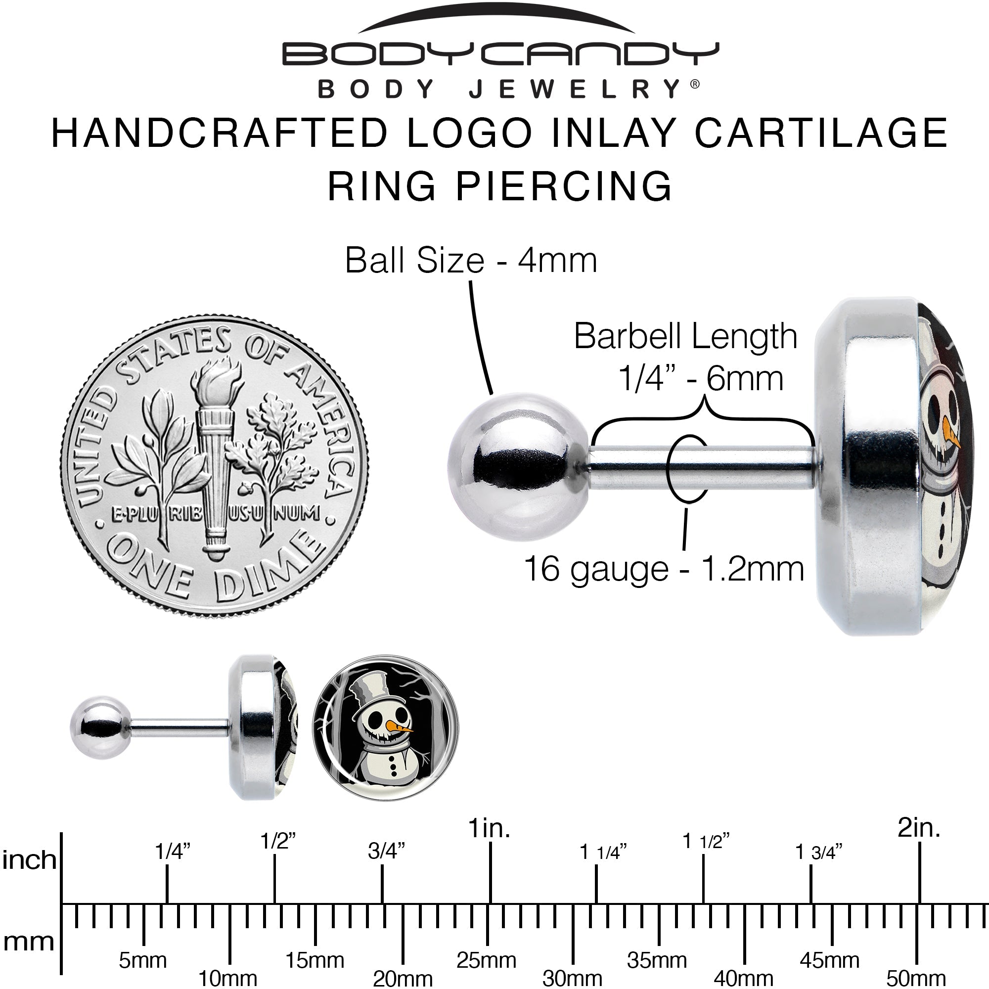 Christmas Holiday Spooky Snowman Tragus Cartilage Earring by Onyx O