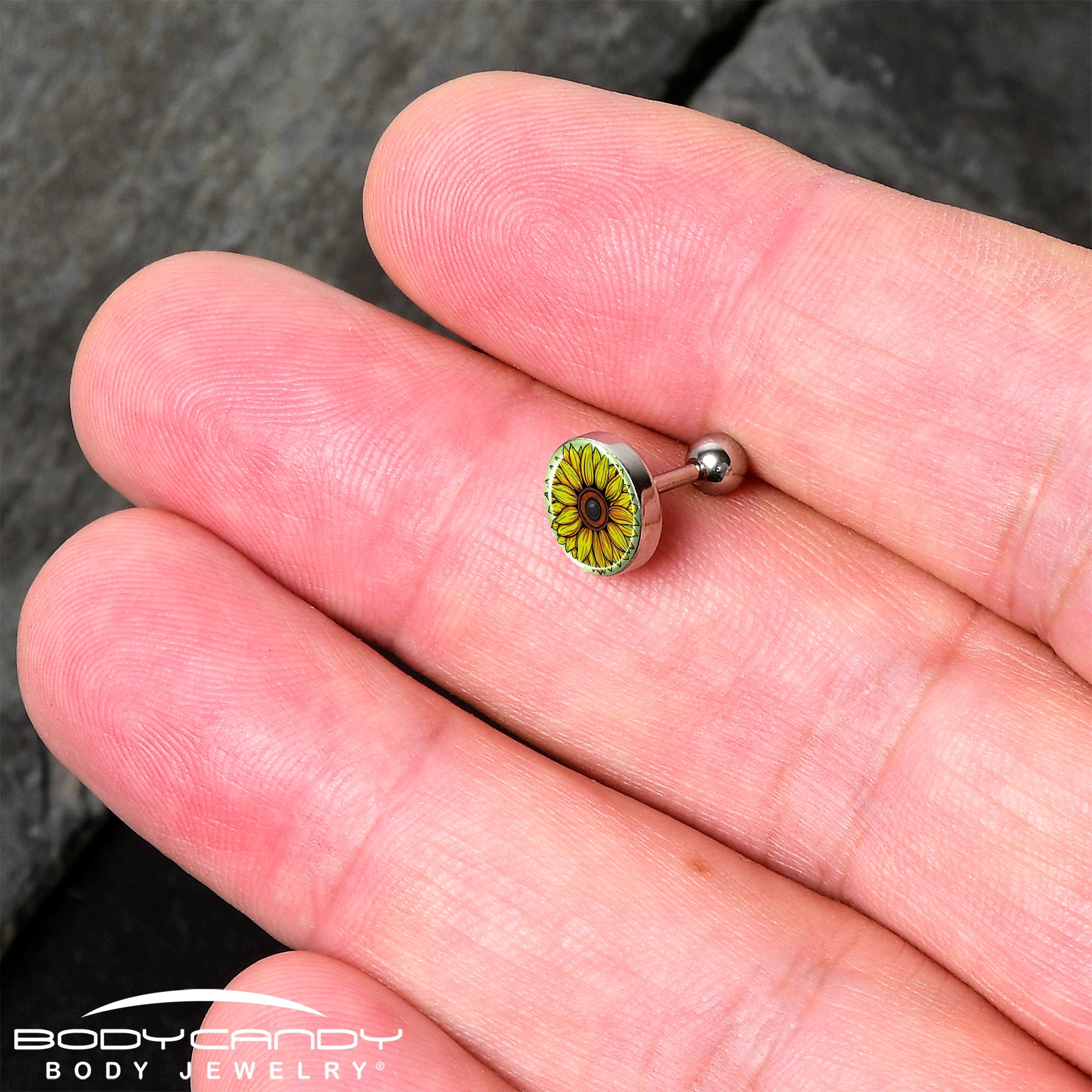 Blossom Creation Yellow Sunflower Tragus Cartilage Earring by Onyx O
