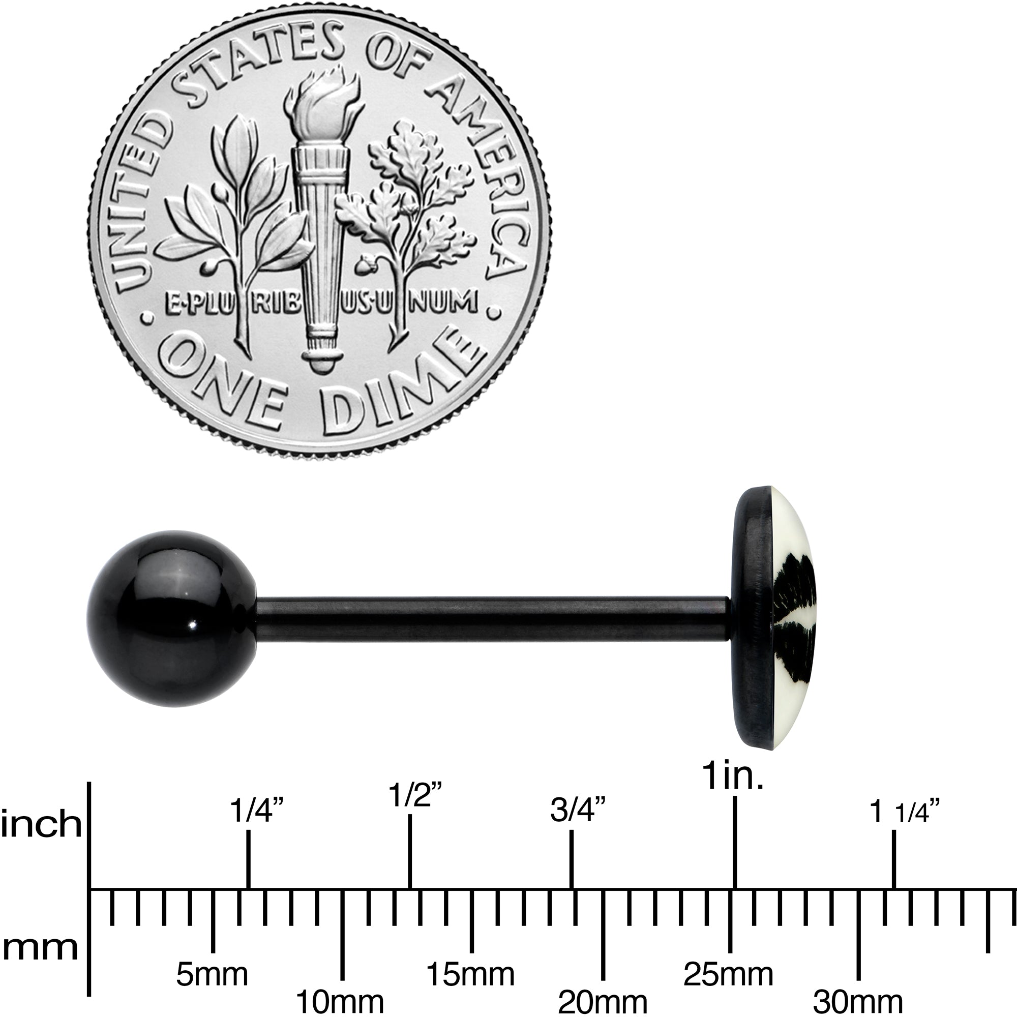 Black Glow in the Dark Lipstick Kiss Mark Barbell Tongue Ring by Onyx O