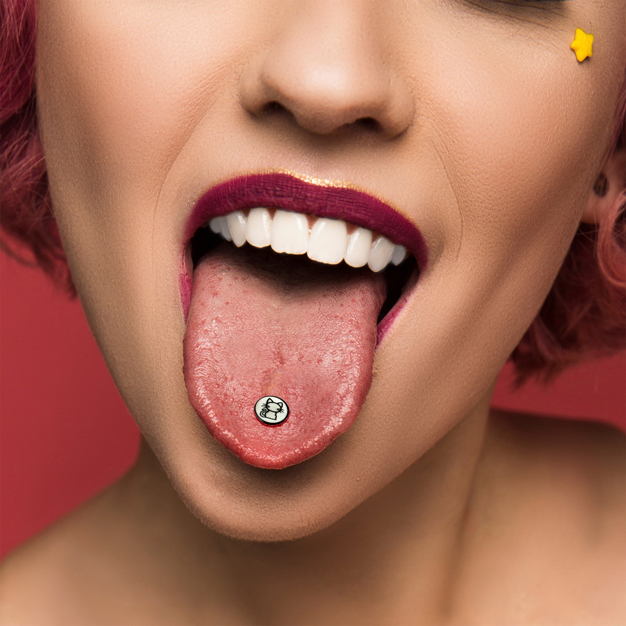 Glow in the Dark Black Anodized Kitty Cat Barbell Tongue Ring by Onyx O