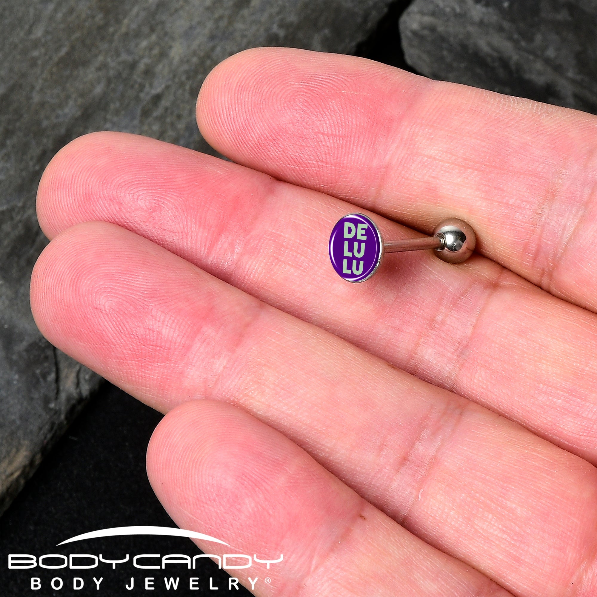 Word DELULU Barbell Tongue Ring by Onyx O