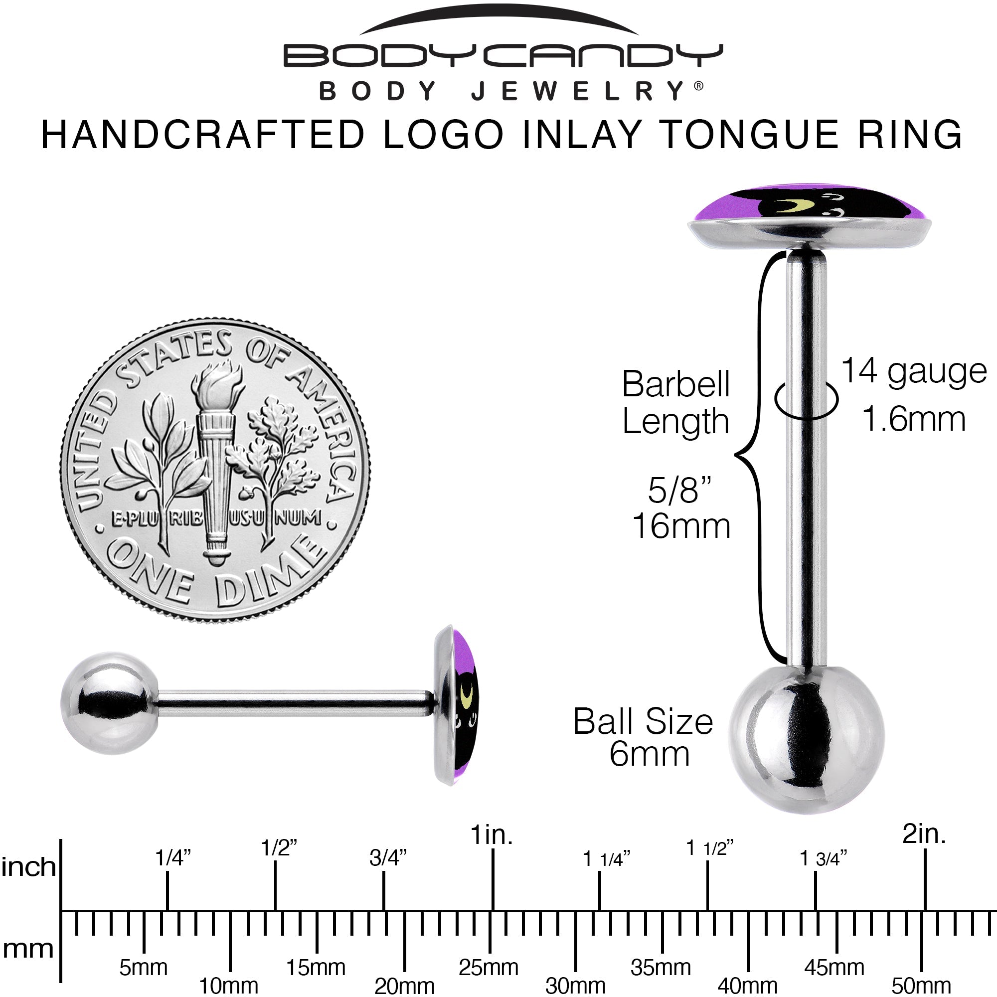 Black Mystic Kitty Cat Barbell Tongue Ring by Onyx O