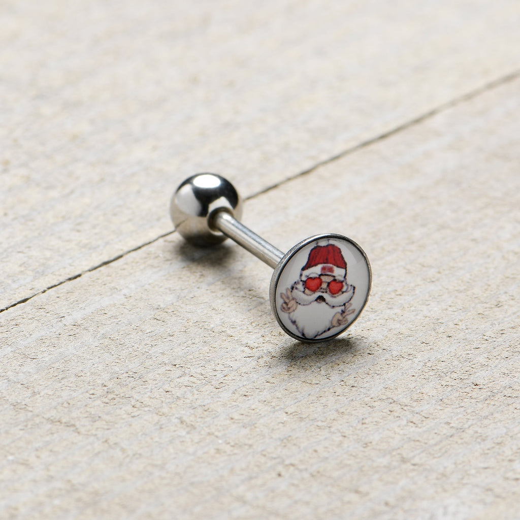 Christmas Peace Love Santa Barbell Tongue Ring by Onyx O
