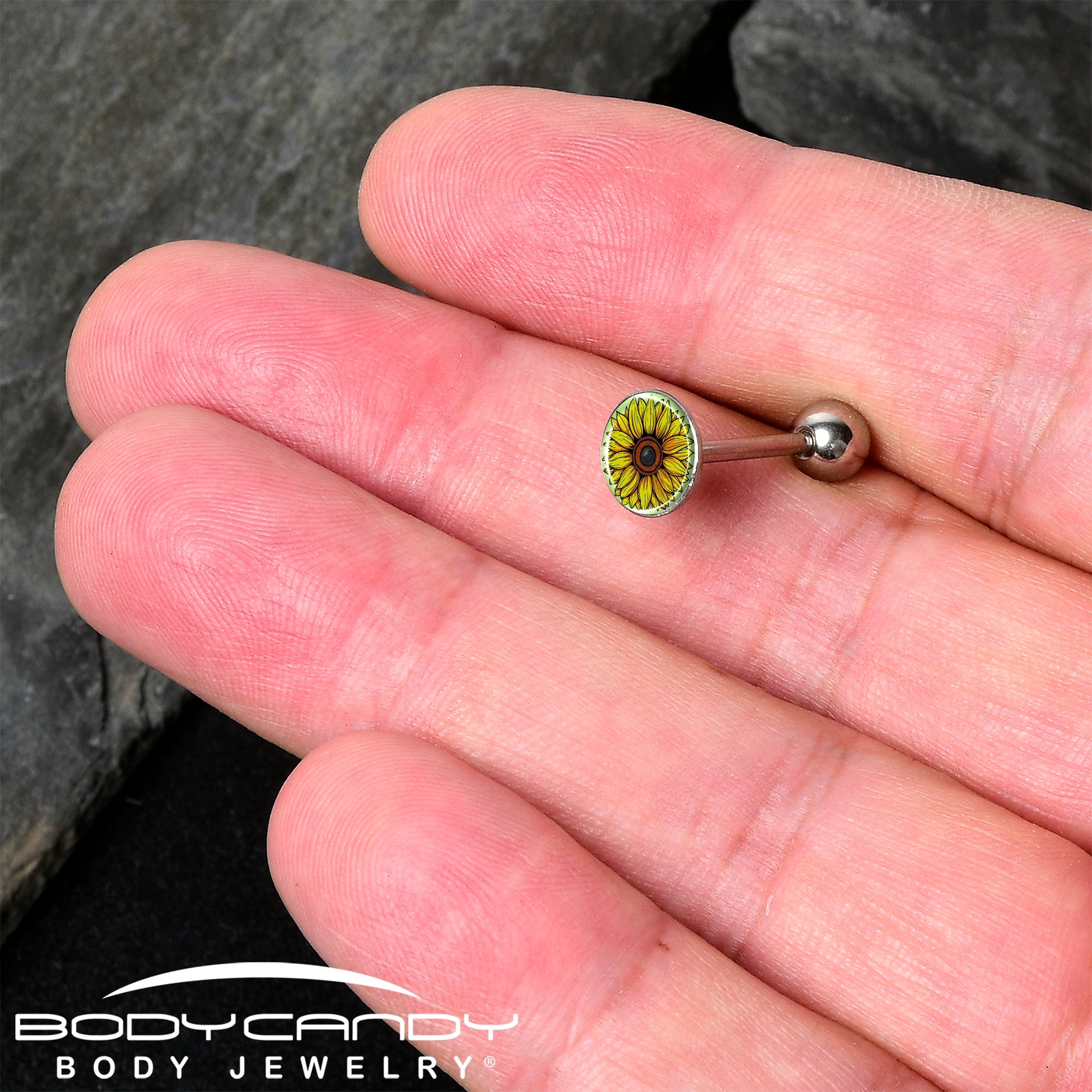 Blossom Creation Yellow Sunflower Barbell Tongue Ring by Onyx O