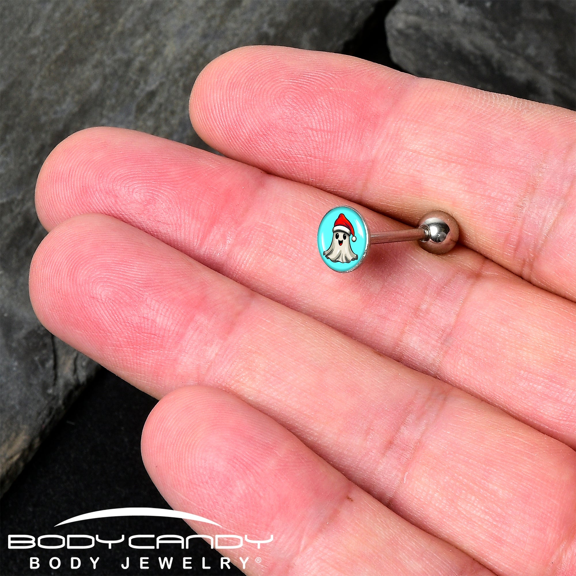 Holiday Christmas Spirit Ghost Barbell Tongue Ring by Onyx O