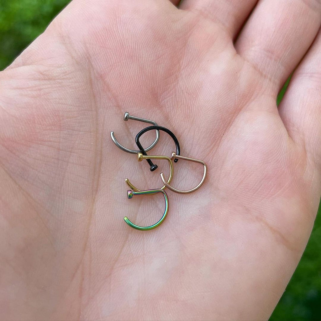 18G 3/8 Gold Tone G23 Implant Grade Titanium D Shape Nose Hoop