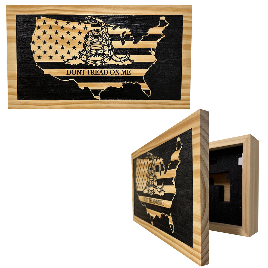 Dont Tread on Me Concealment Shelf - Quick Access Patriotic Hidden Gun Storage with Magnetic Lock - Safe & Secure Gun Concealment Furniture (Union)