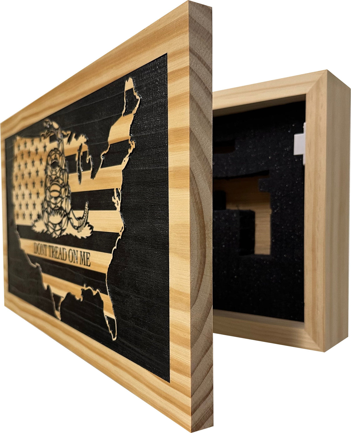 Dont Tread on Me Concealment Shelf - Quick Access Patriotic Hidden Gun Storage with Magnetic Lock - Safe & Secure Gun Concealment Furniture (Union)