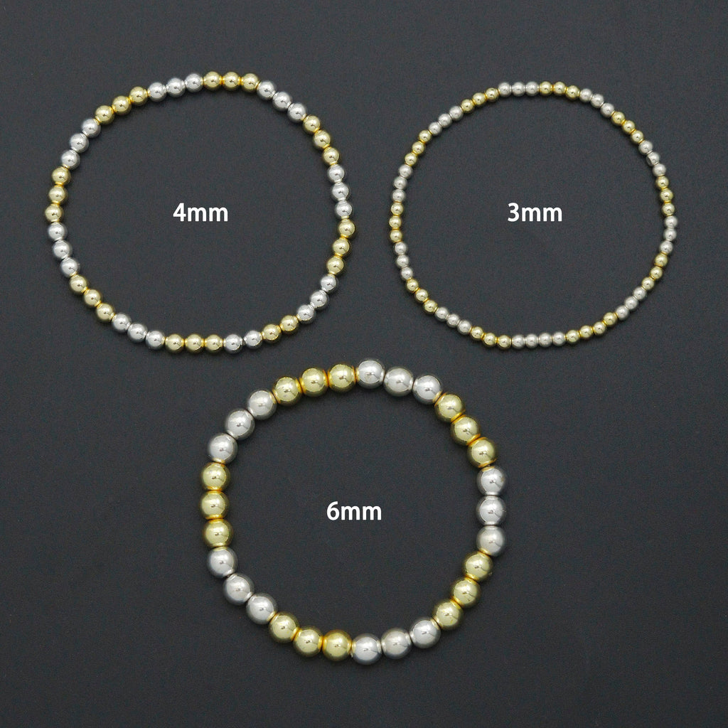 Mixed Metal Gold Silver Hematite Ball Beads Adjustable Bracelet, Sku#EF640