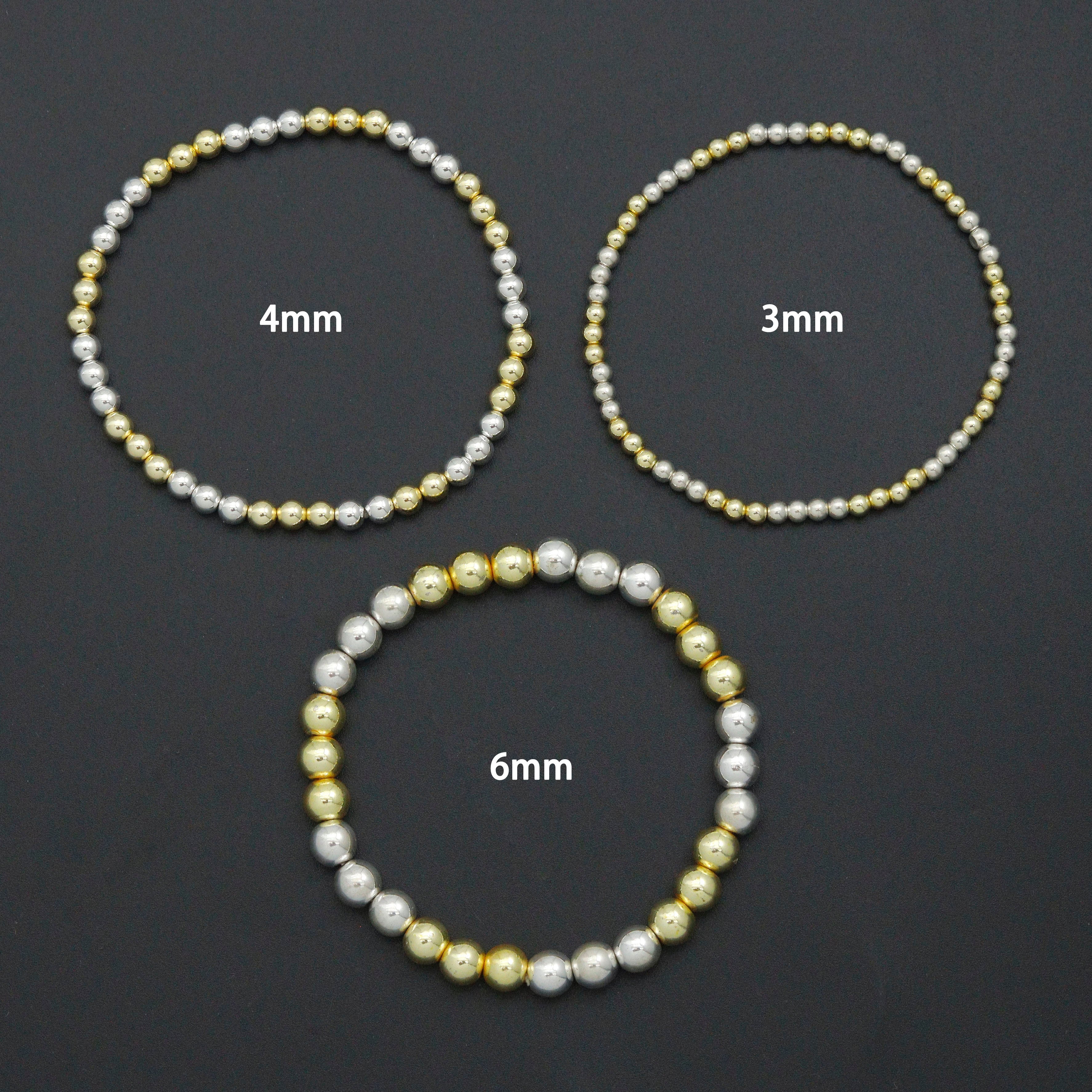 Mixed Metal Gold Silver Hematite Ball Beads Adjustable Bracelet, Sku#EF640