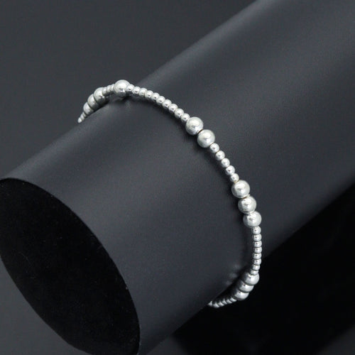 7'' Bright Silver Round Hematite Stretchy Bracelet, Sku#EF736