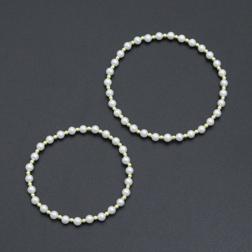 7'' Round Gold  Hematite with MOP Stretchy Bracelet, Sku#EF739