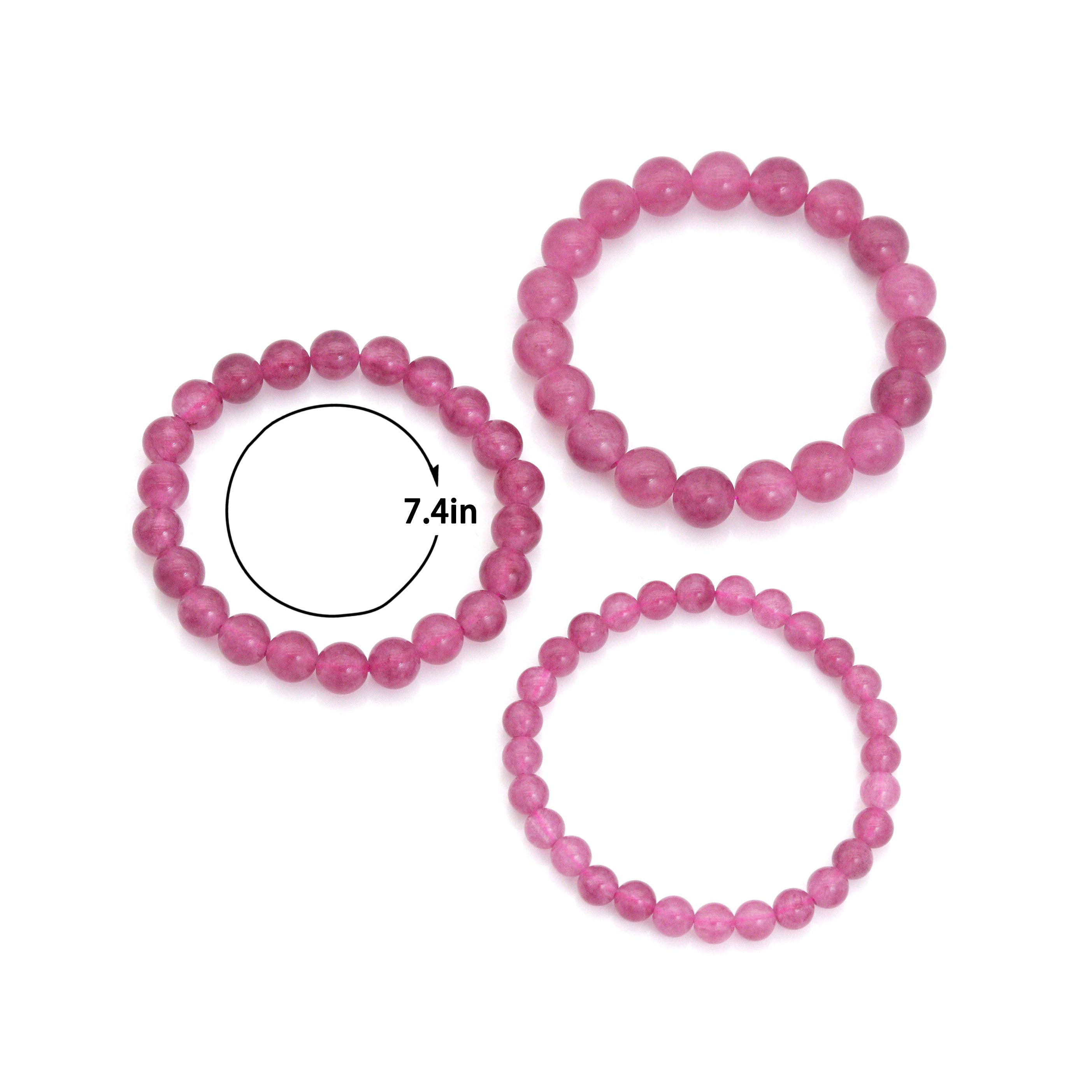 Pink Jade Round Smooth Stretchy Bracelet, Sku#EF750