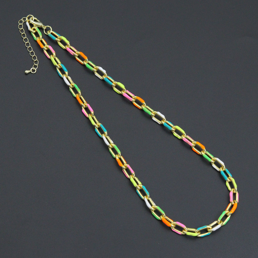 Gold /Silver Colorful Enamel Rectangle Link Chain Necklace, sku#EF778