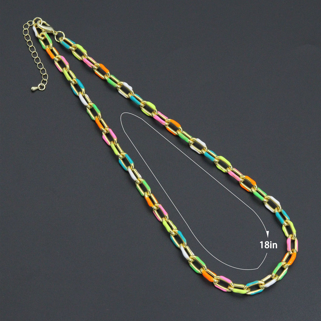 Gold /Silver Colorful Enamel Rectangle Link Chain Necklace, sku#EF778