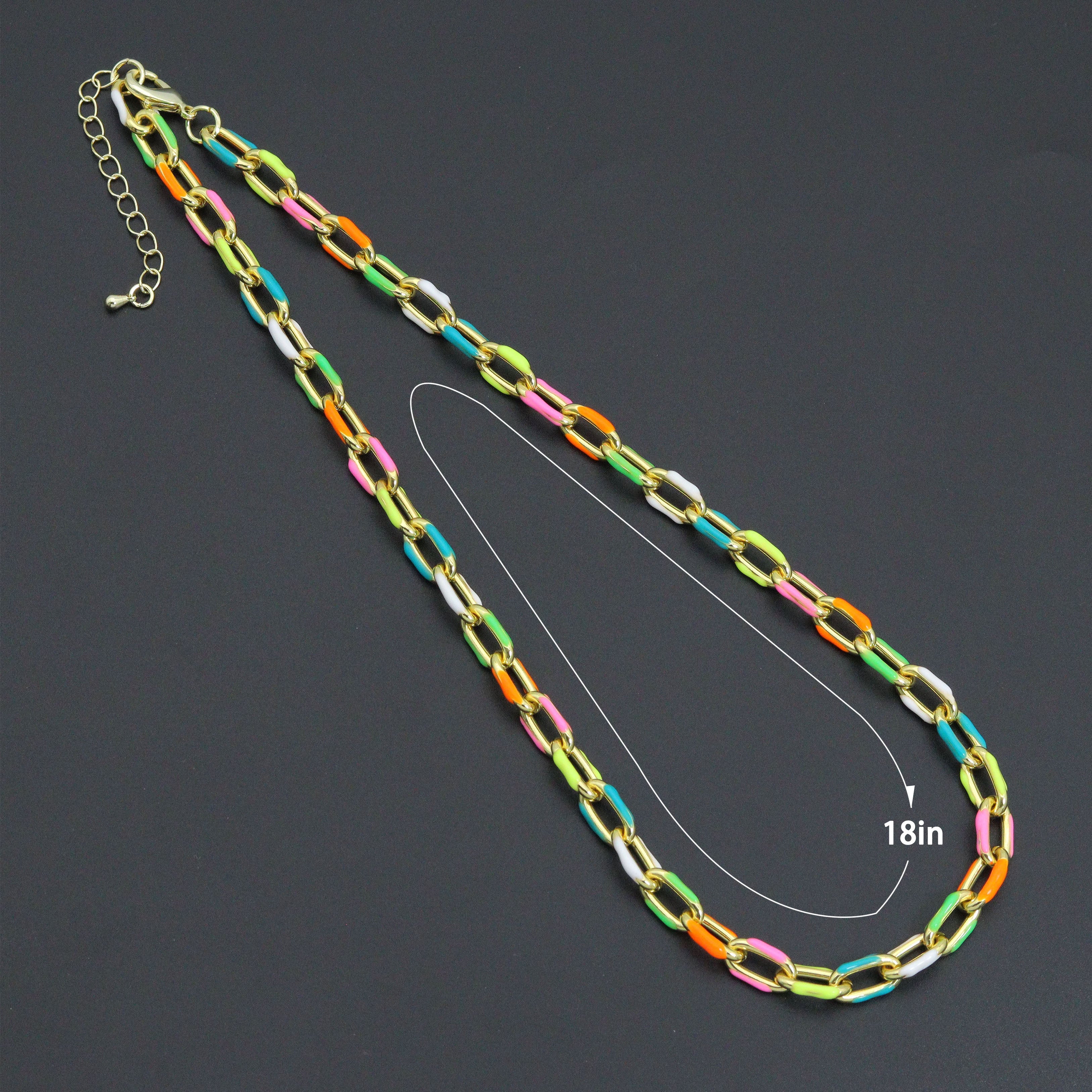 Gold /Silver Colorful Enamel Rectangle Link Chain Necklace, sku#EF778