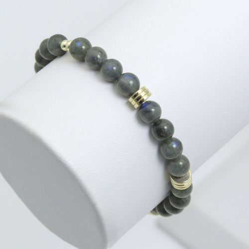 Smooth Round Labradorite with gold spacer stretchy bracelet, EF794