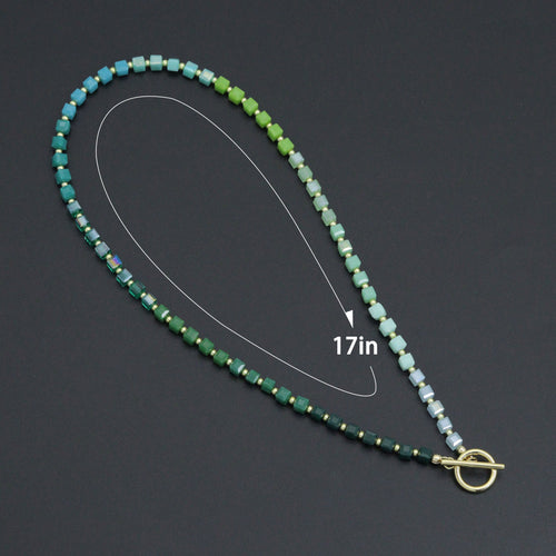 Ombré Green Color Cube Stone Necklace with Toggle clasp , Sku#EF796