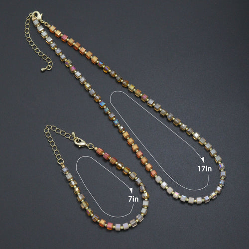 Champagne color Cube Beads necklace Bracelet, Sku#EF798