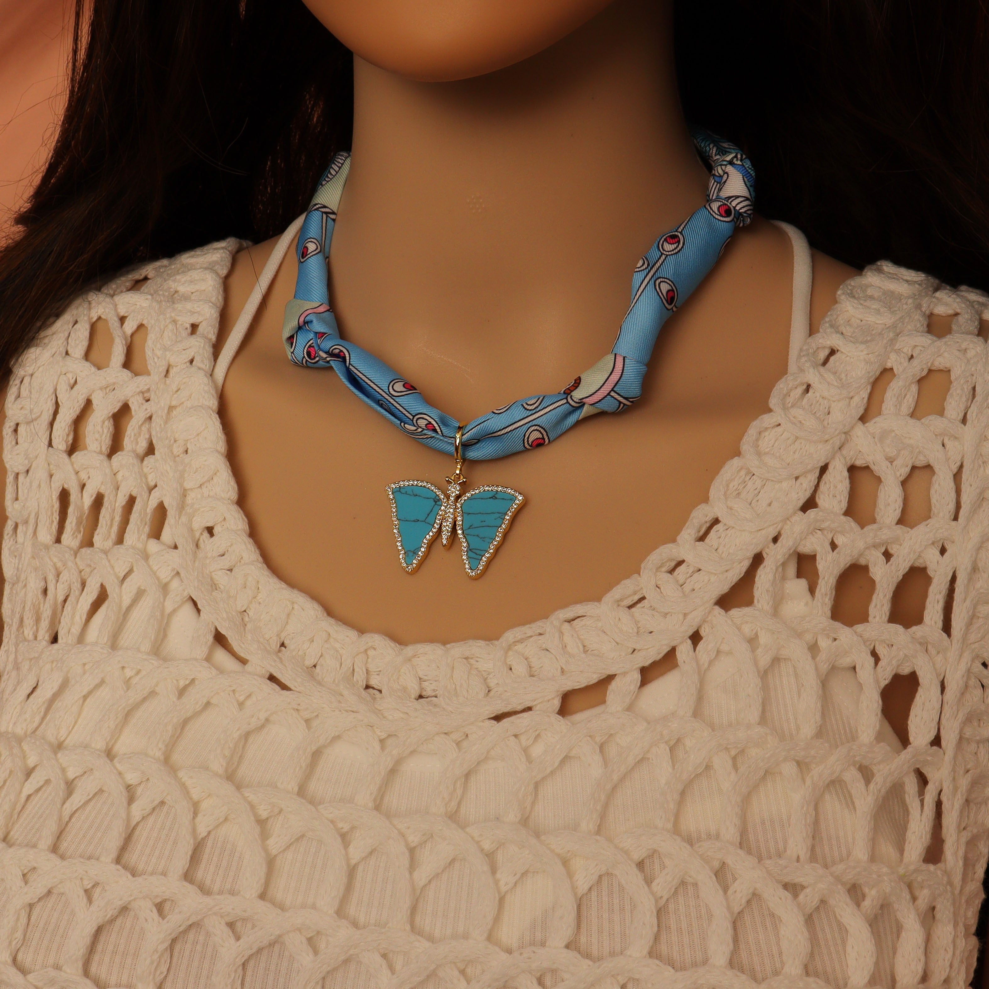 Convertible Scarf Necklace, Adjustable Silk Scarf Statement Necklace, sku#EF806-5