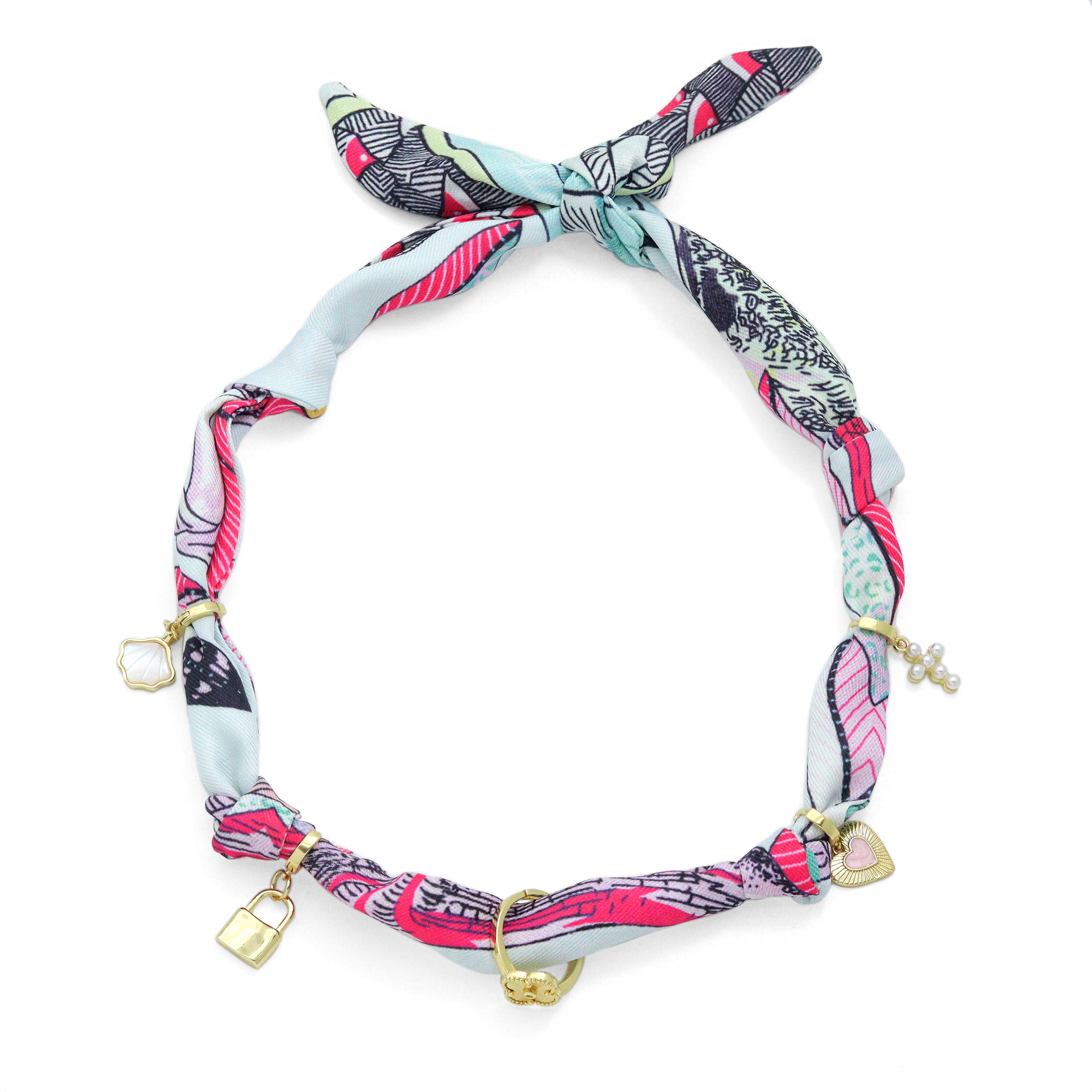 Convertible Scarf Necklace, Adjustable Silk Scarf Statement Necklace, sku#EF806-1
