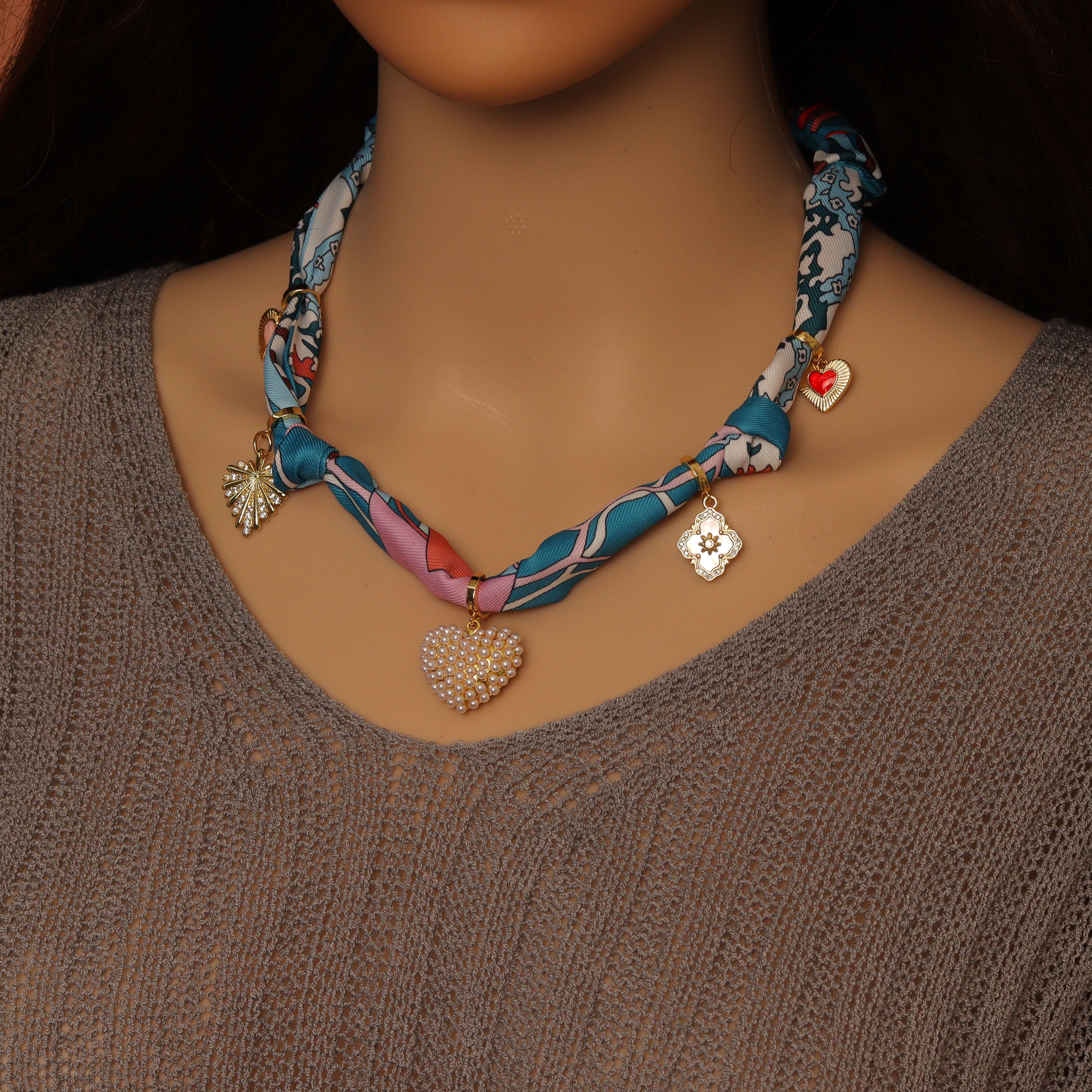 Convertible Scarf Necklace, Adjustable Silk Scarf Statement Necklace, sku#EF806-1