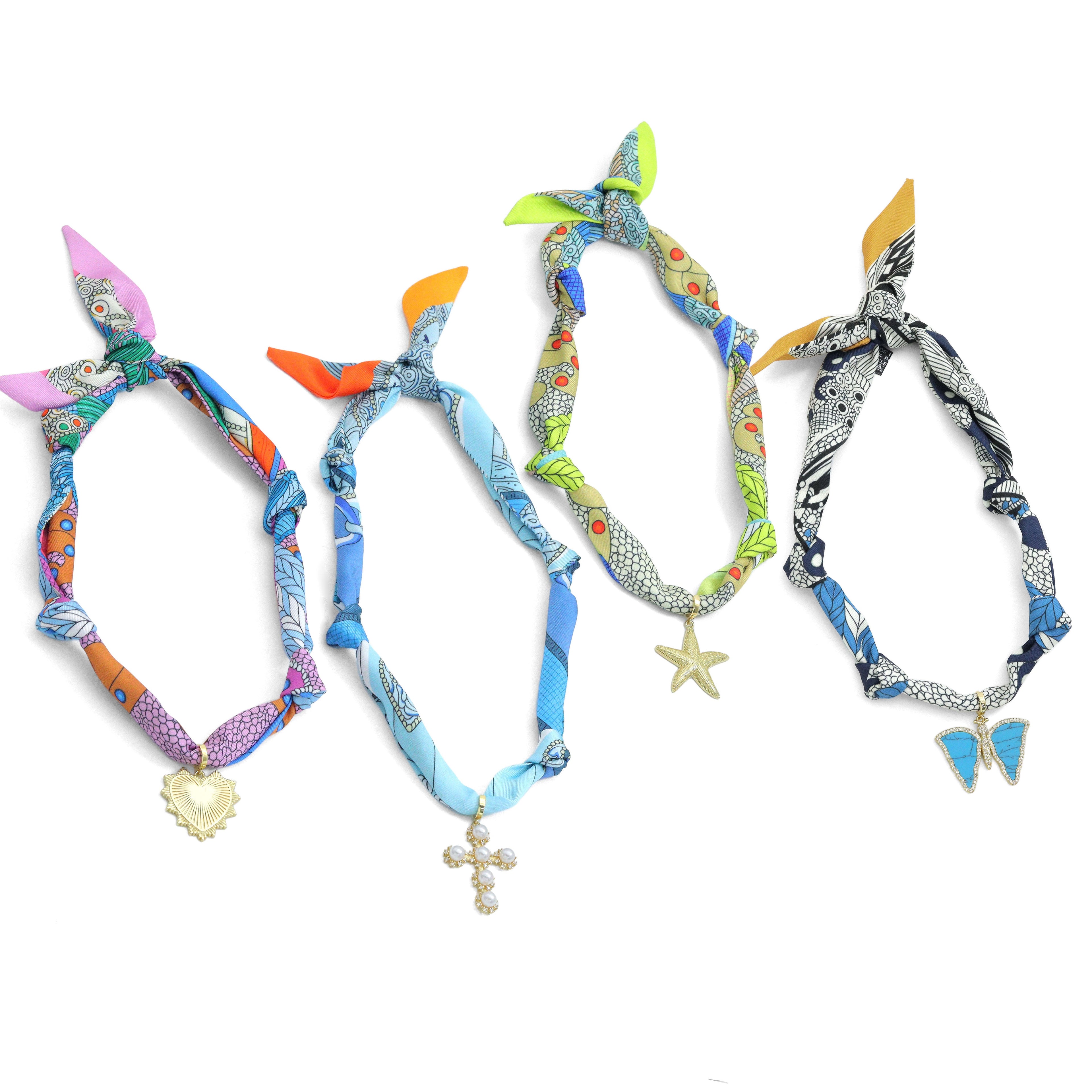 Convertible Scarf Necklace, Adjustable Silk Scarf Statement Necklace, sku#EF808-1