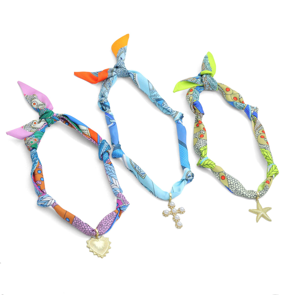 Convertible Scarf Necklace, Adjustable Silk Scarf Statement Necklace, sku#EF808-1