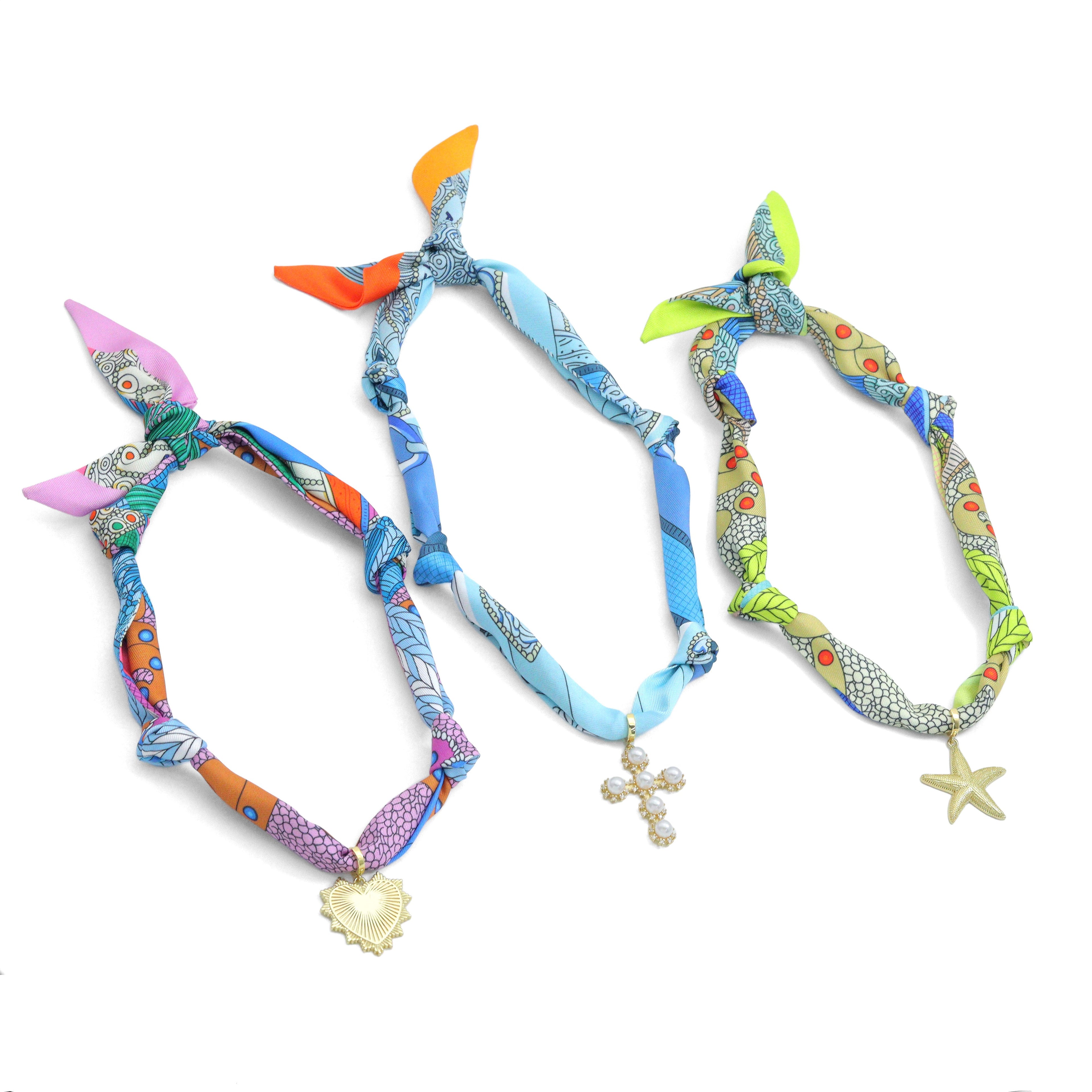 Convertible Scarf Necklace, Adjustable Silk Scarf Statement Necklace, sku#EF808-1