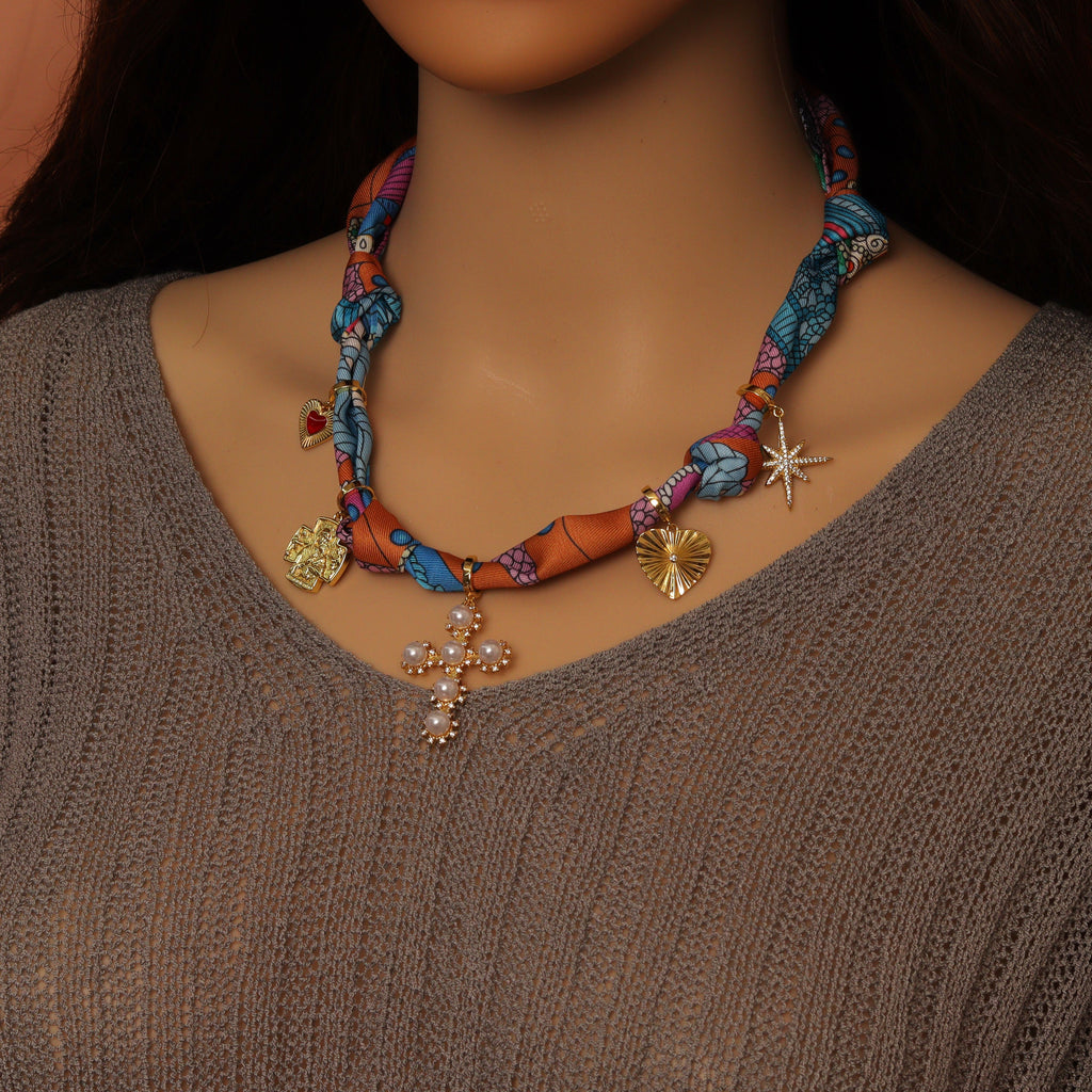 Convertible Scarf Necklace, Adjustable Silk Scarf Statement Necklace, sku#EF808-1