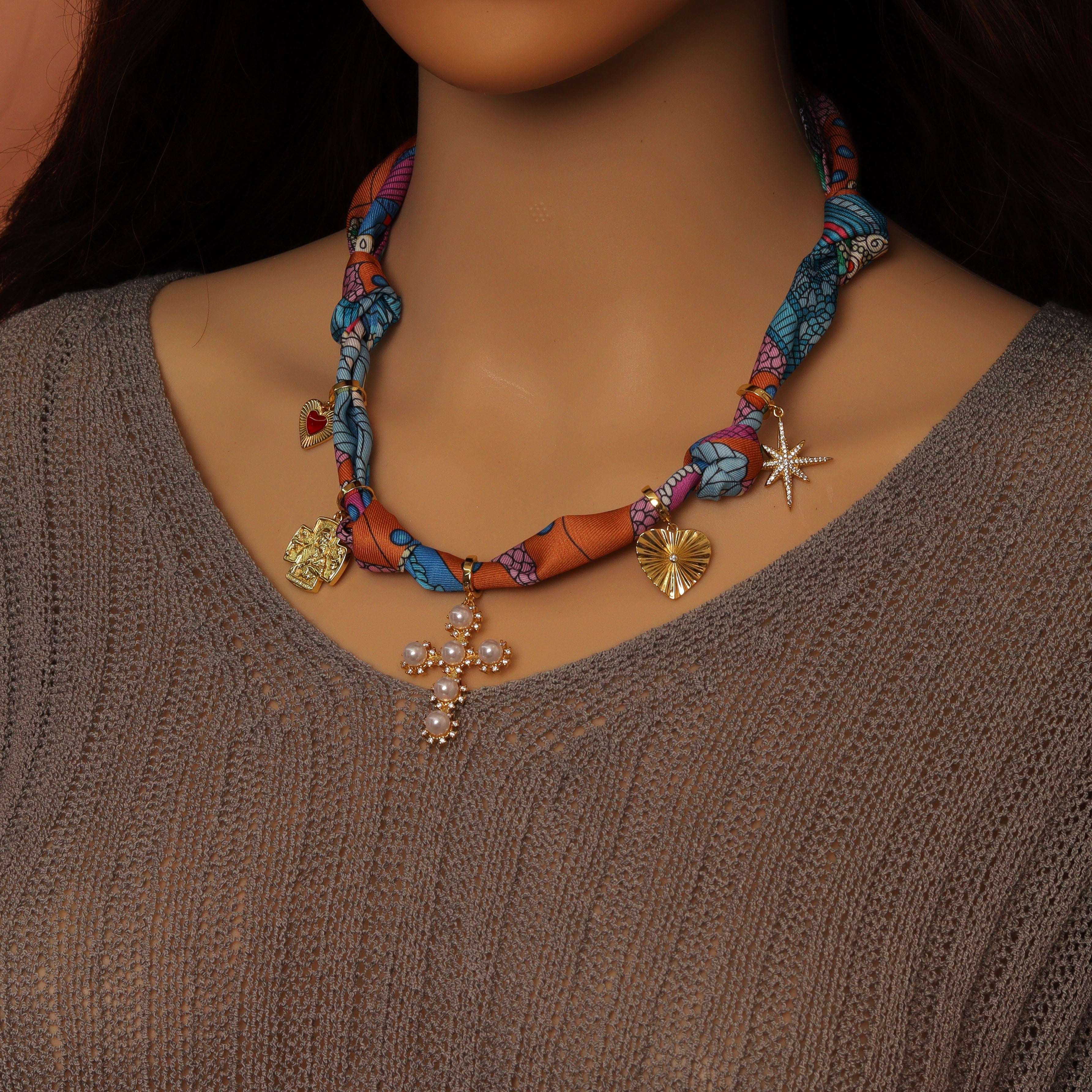 Convertible Scarf Necklace, Adjustable Silk Scarf Statement Necklace, sku#EF808-1