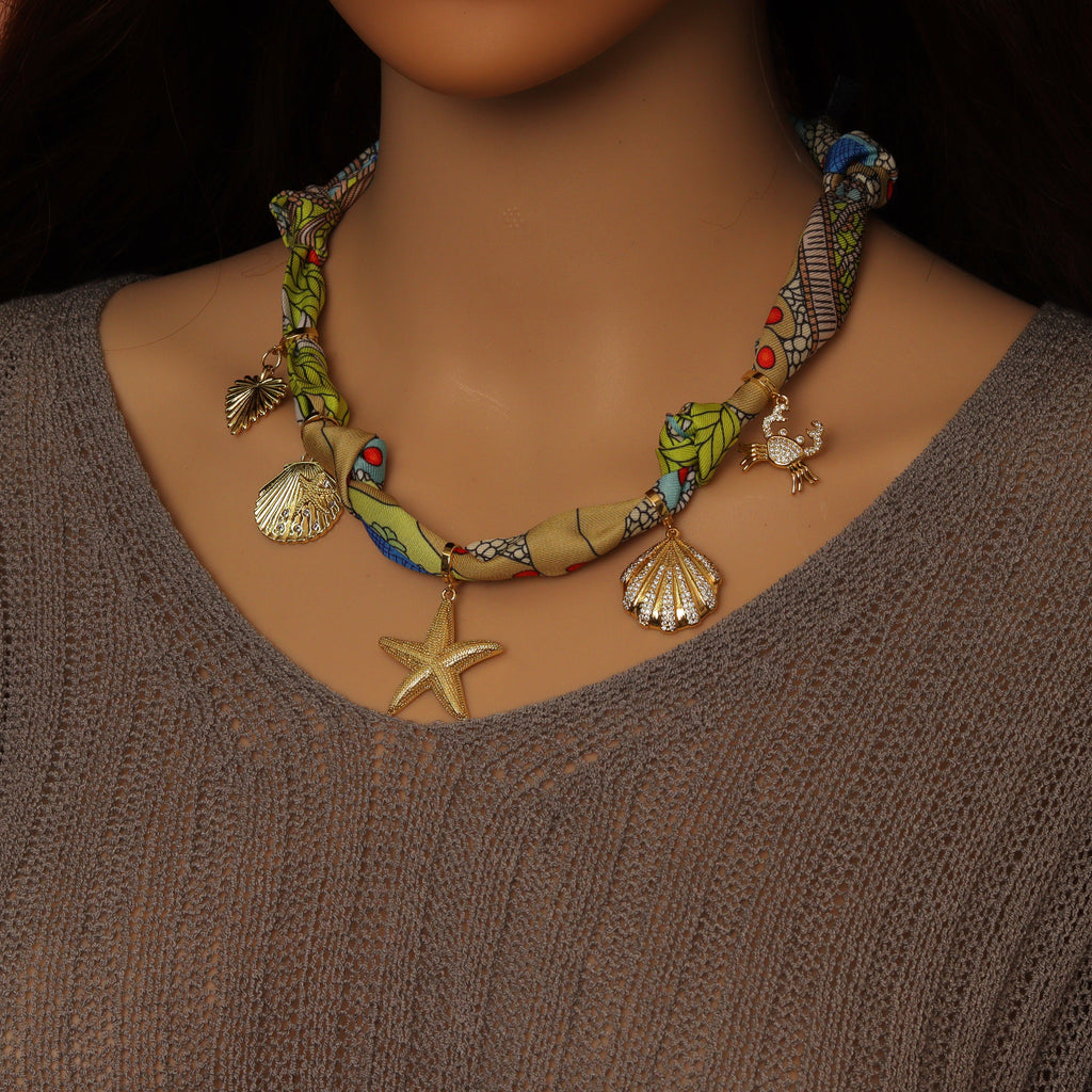 Convertible Scarf Necklace, Adjustable Silk Scarf Statement Necklace, sku#EF808-1