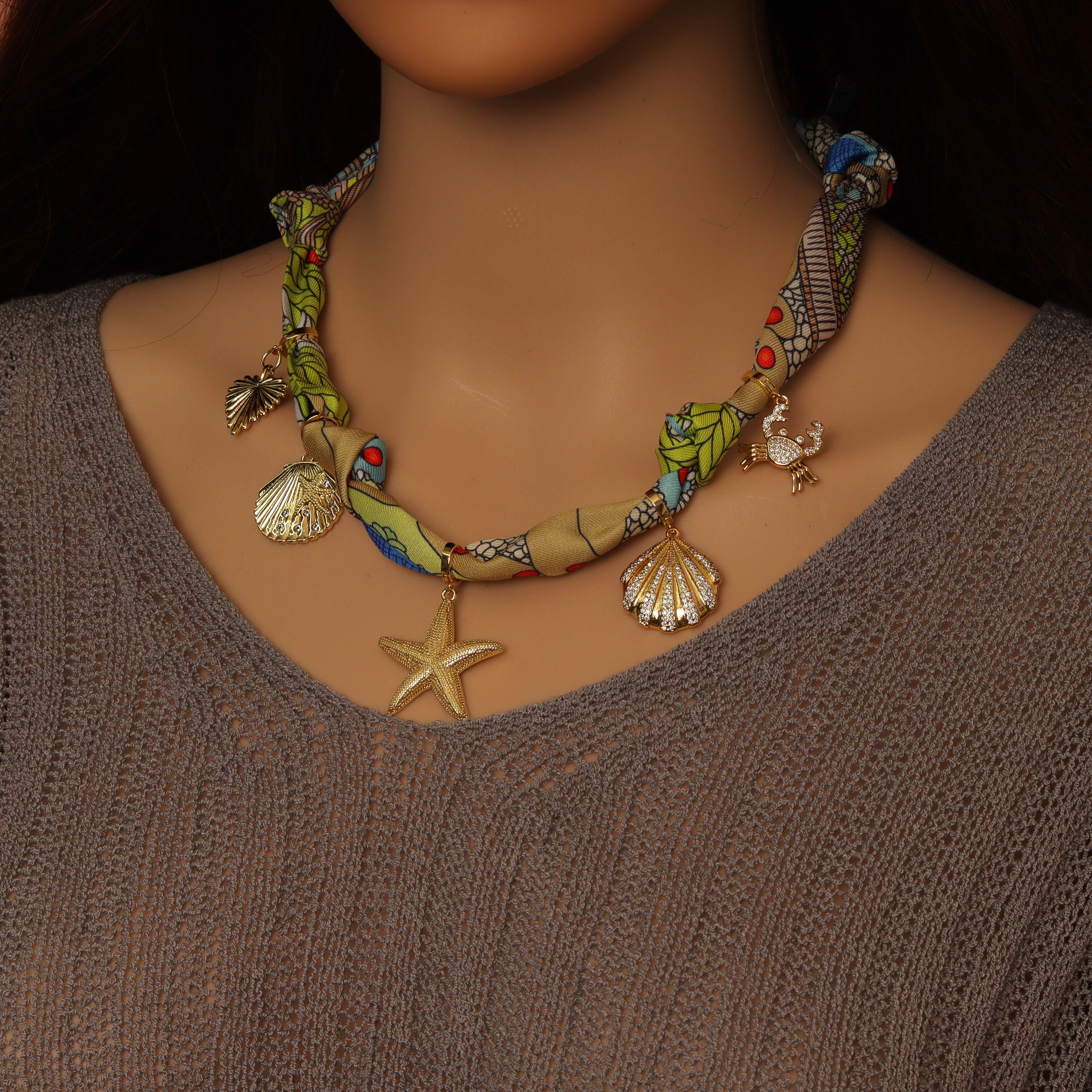Convertible Scarf Necklace, Adjustable Silk Scarf Statement Necklace, sku#EF808-1