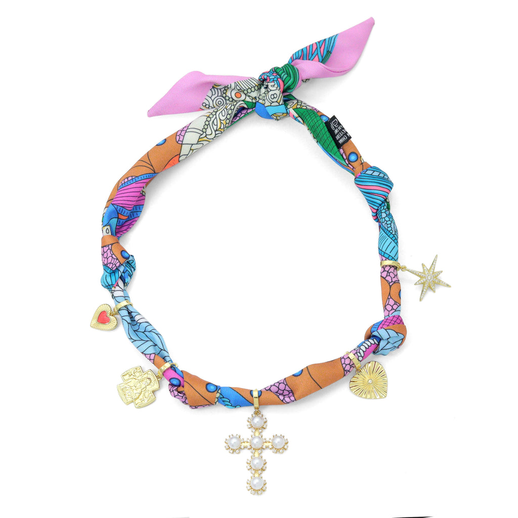 Convertible Scarf Necklace, Adjustable Silk Scarf Statement Necklace, sku#EF808-1