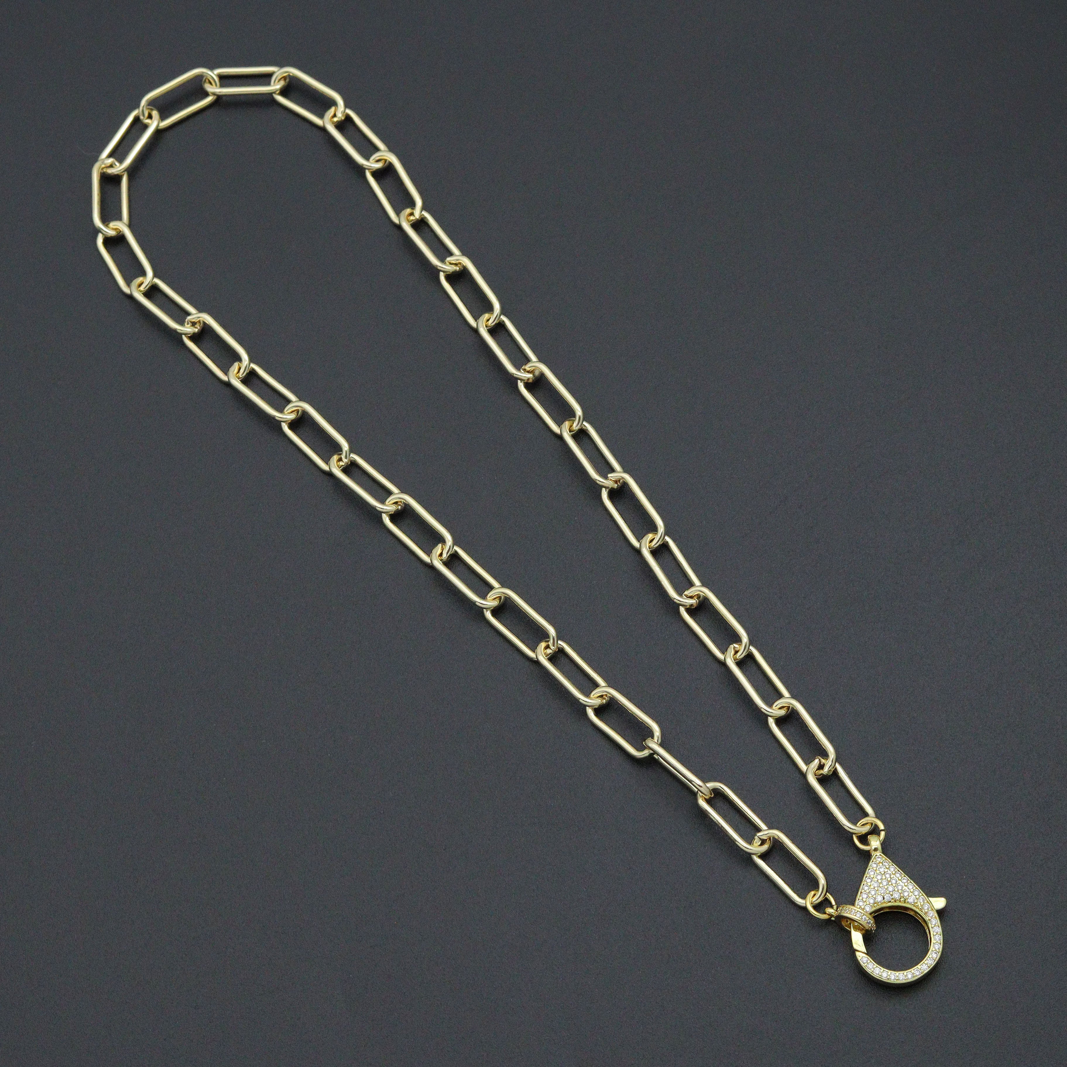 Paperclip Link Chain Necklace with CZ Lobster, sku#EF816
