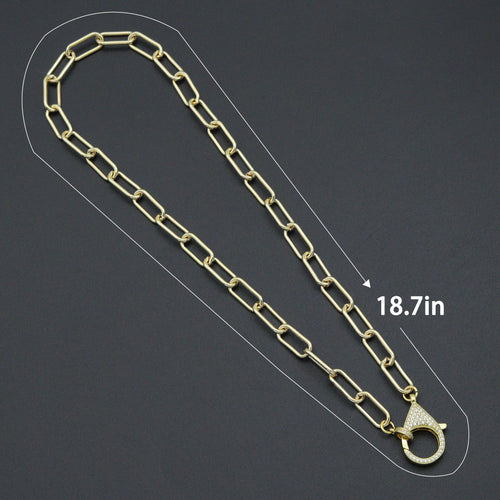 Paperclip Link Chain Necklace with CZ Lobster, sku#EF816