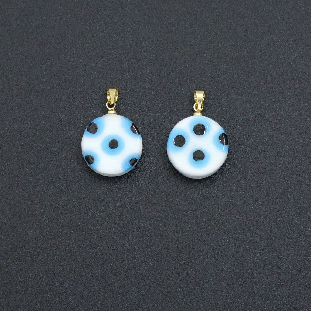 Blue White Evil Eye Ceramic Coin Pendant charm, Sku#EF820