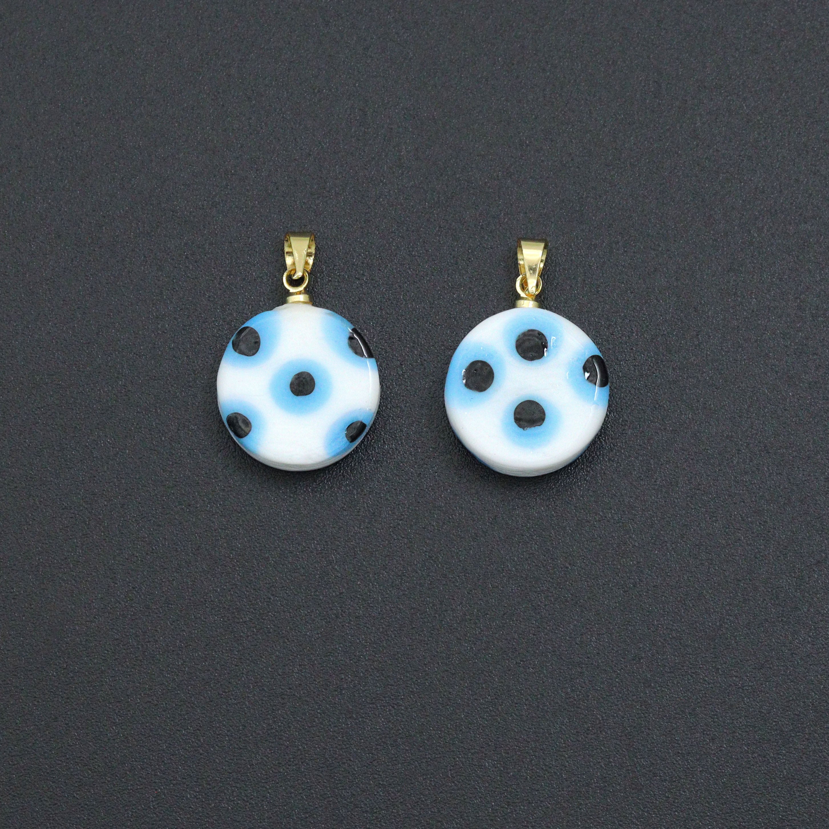 Blue White Evil Eye Ceramic Coin Pendant charm, Sku#EF820