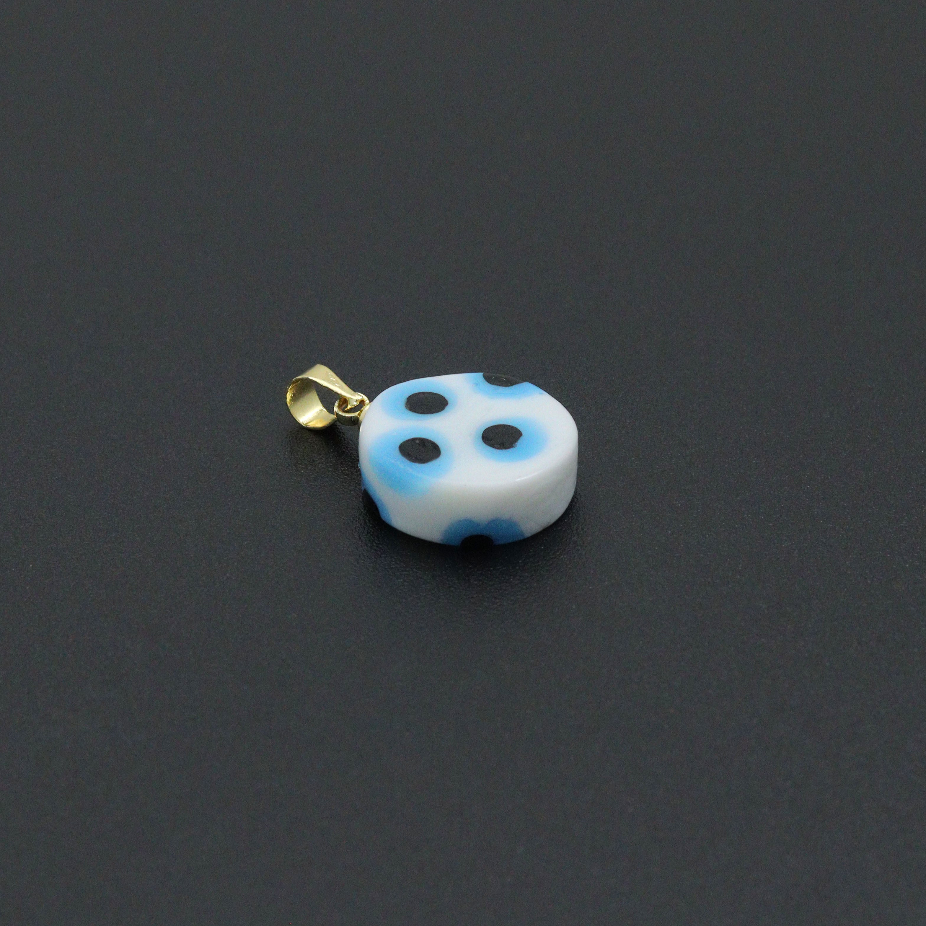 Blue White Evil Eye Ceramic Coin Pendant charm, Sku#EF820
