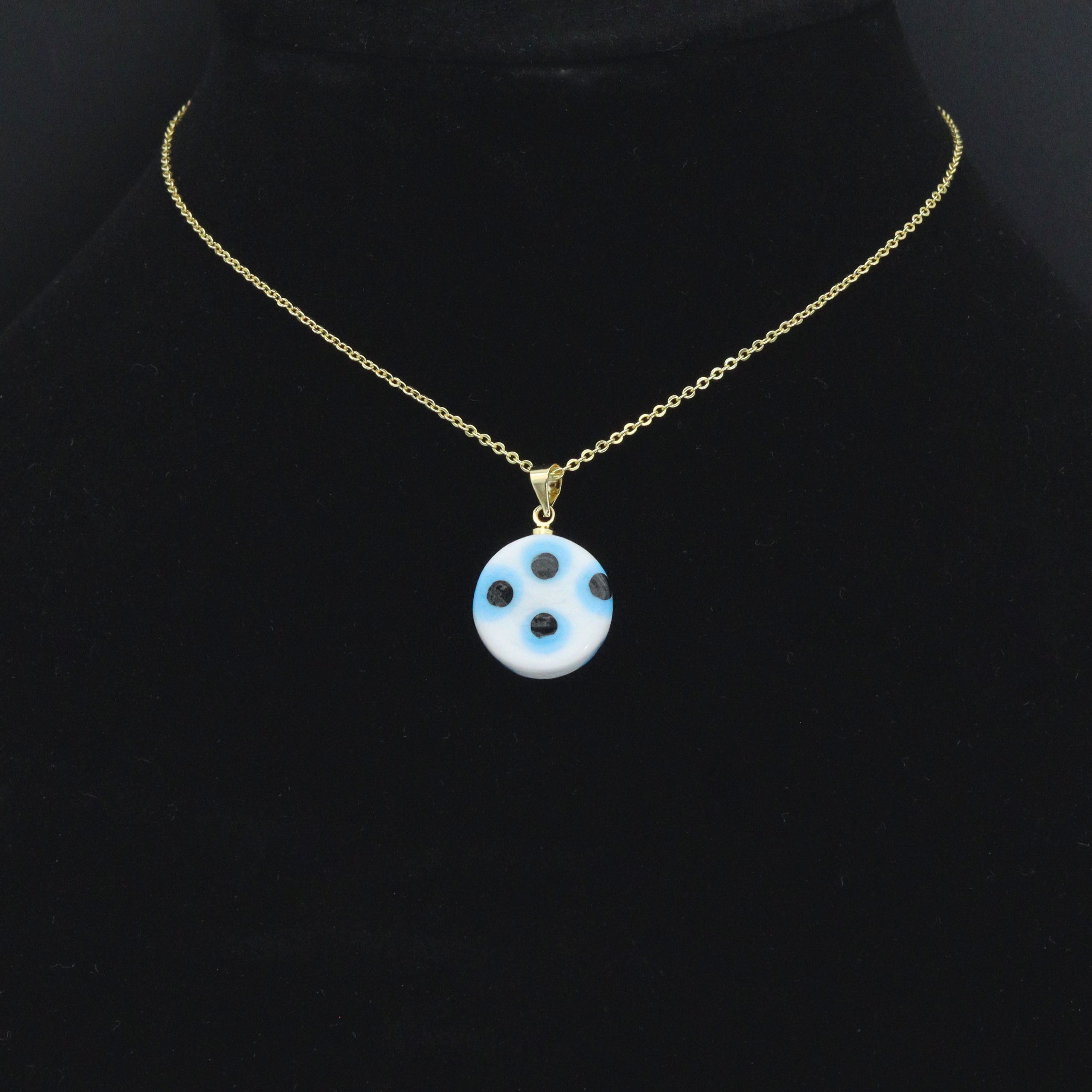 Blue White Evil Eye Ceramic Coin Pendant charm, Sku#EF820