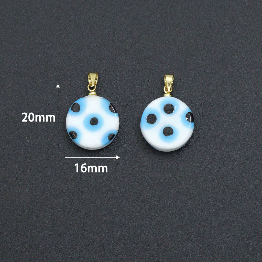 Blue White Evil Eye Ceramic Coin Pendant charm, Sku#EF820