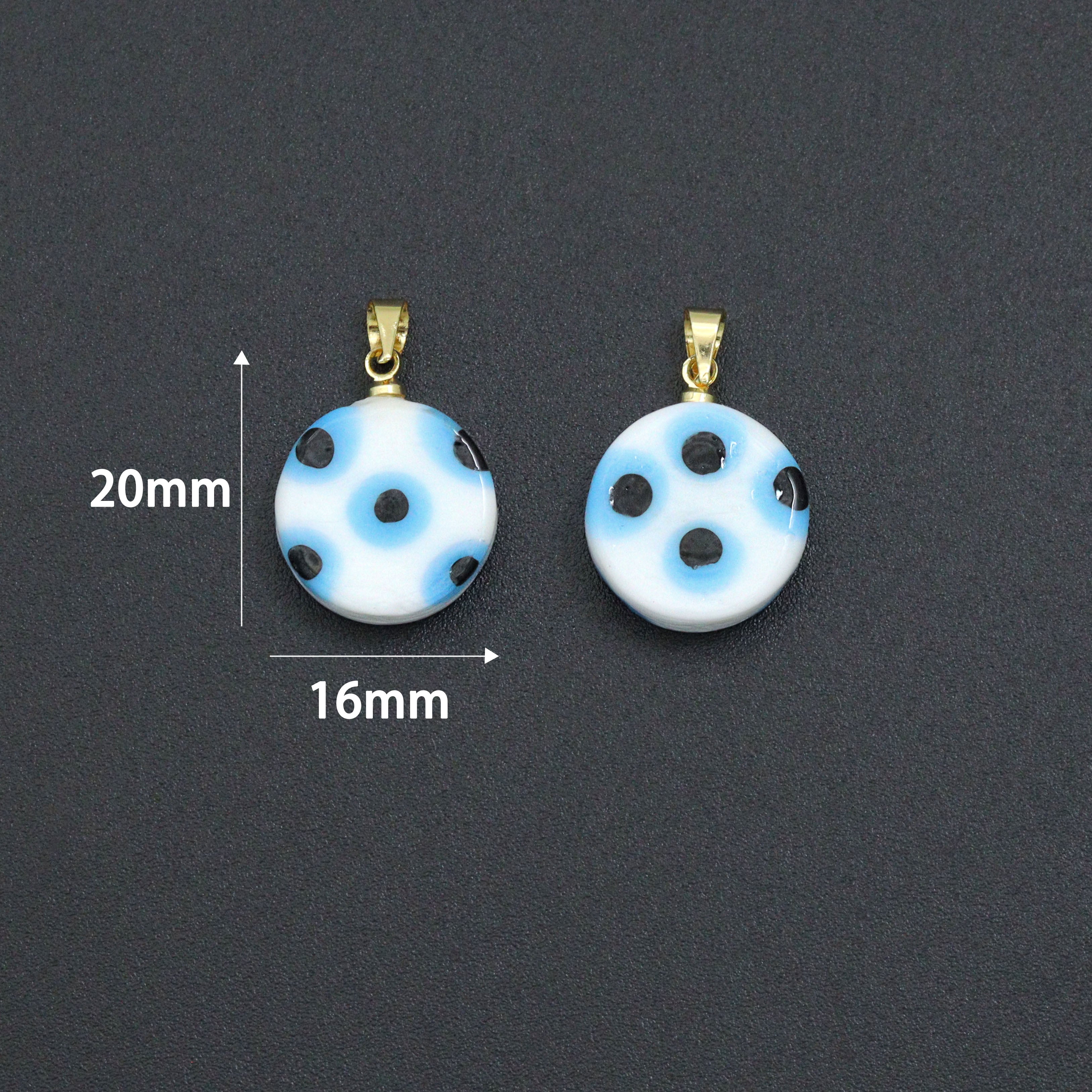 Blue White Evil Eye Ceramic Coin Pendant charm, Sku#EF820