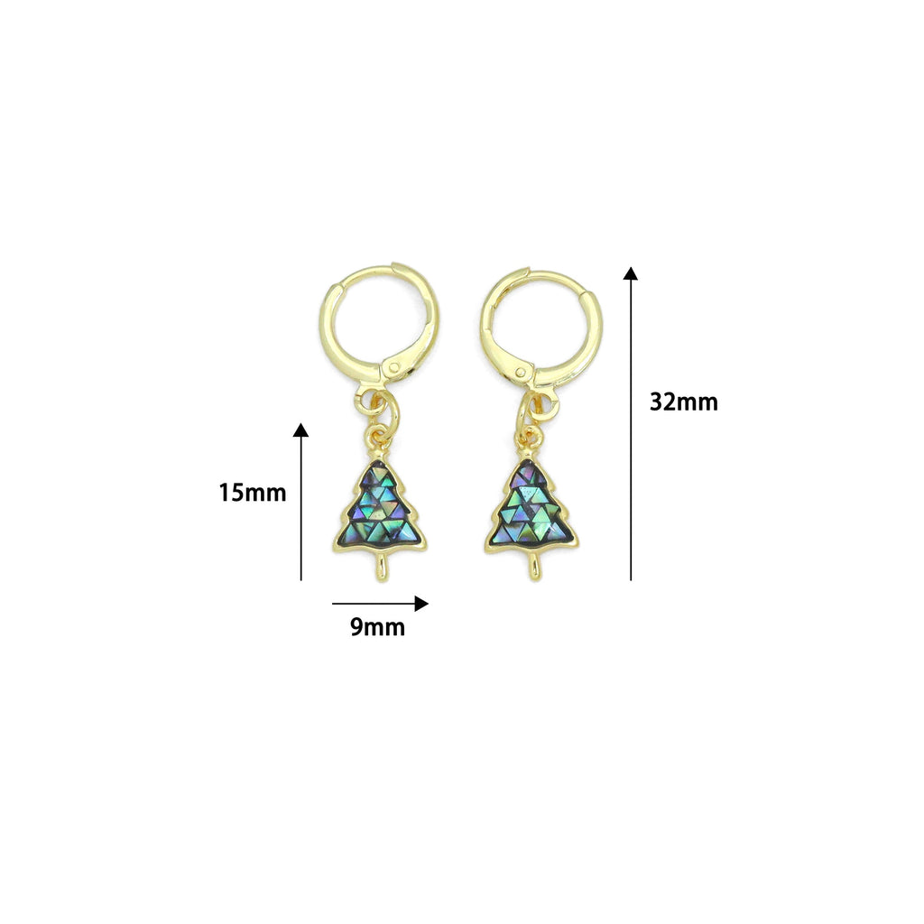 Abalone Mother of Pearl Cedar Tree Hoop Earrings, Christmas tree earrings, Sku#EF831
