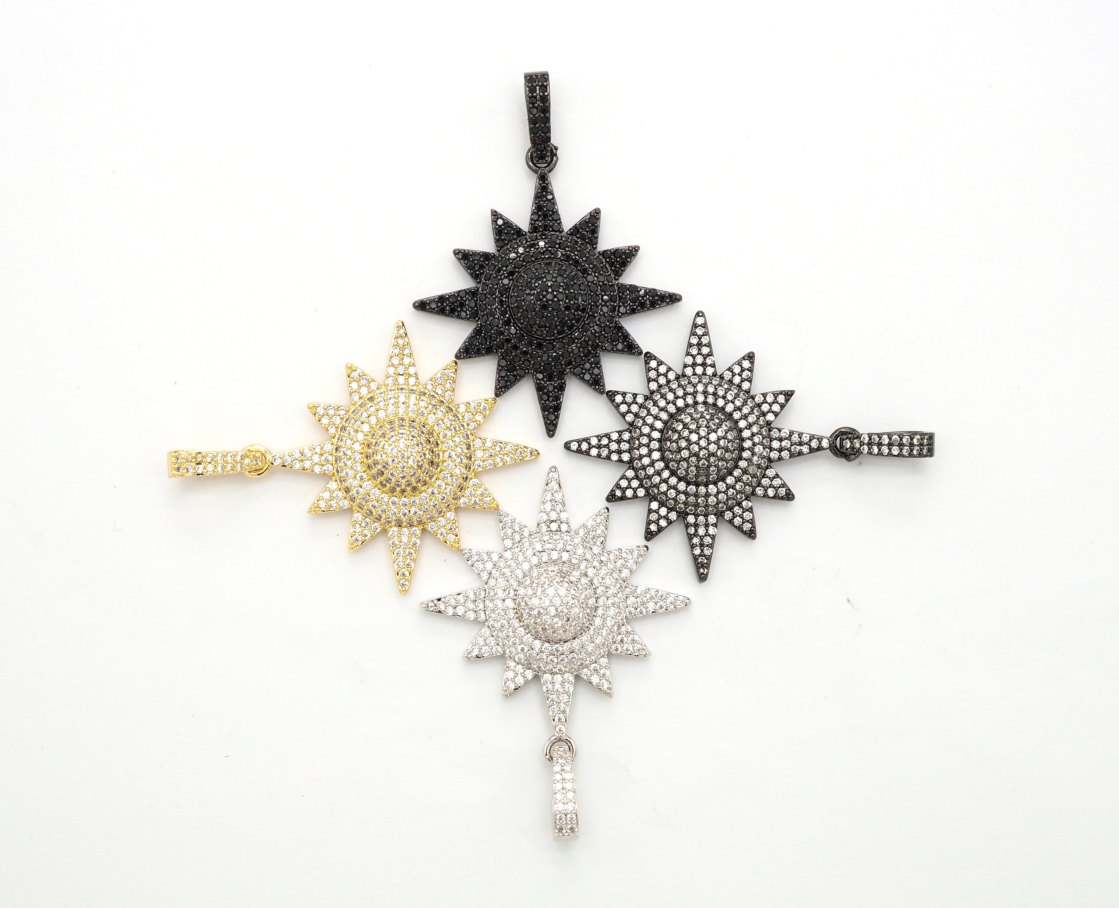 3D CZ Micro Pave North Star Emblem Pendant/Charm,Cubic Zirco