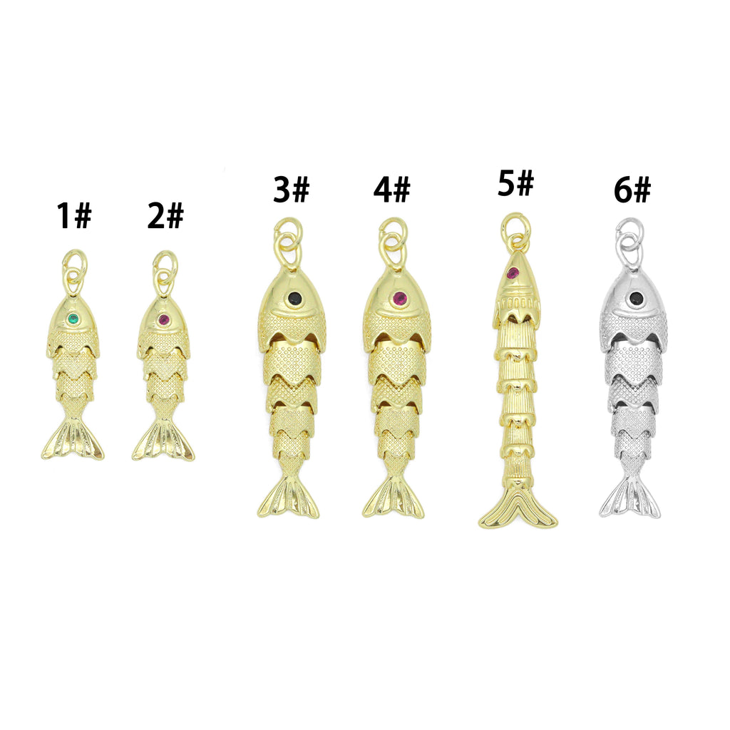 3D Vintage Style Movable Wiggling Fish charm, Sku#FH248