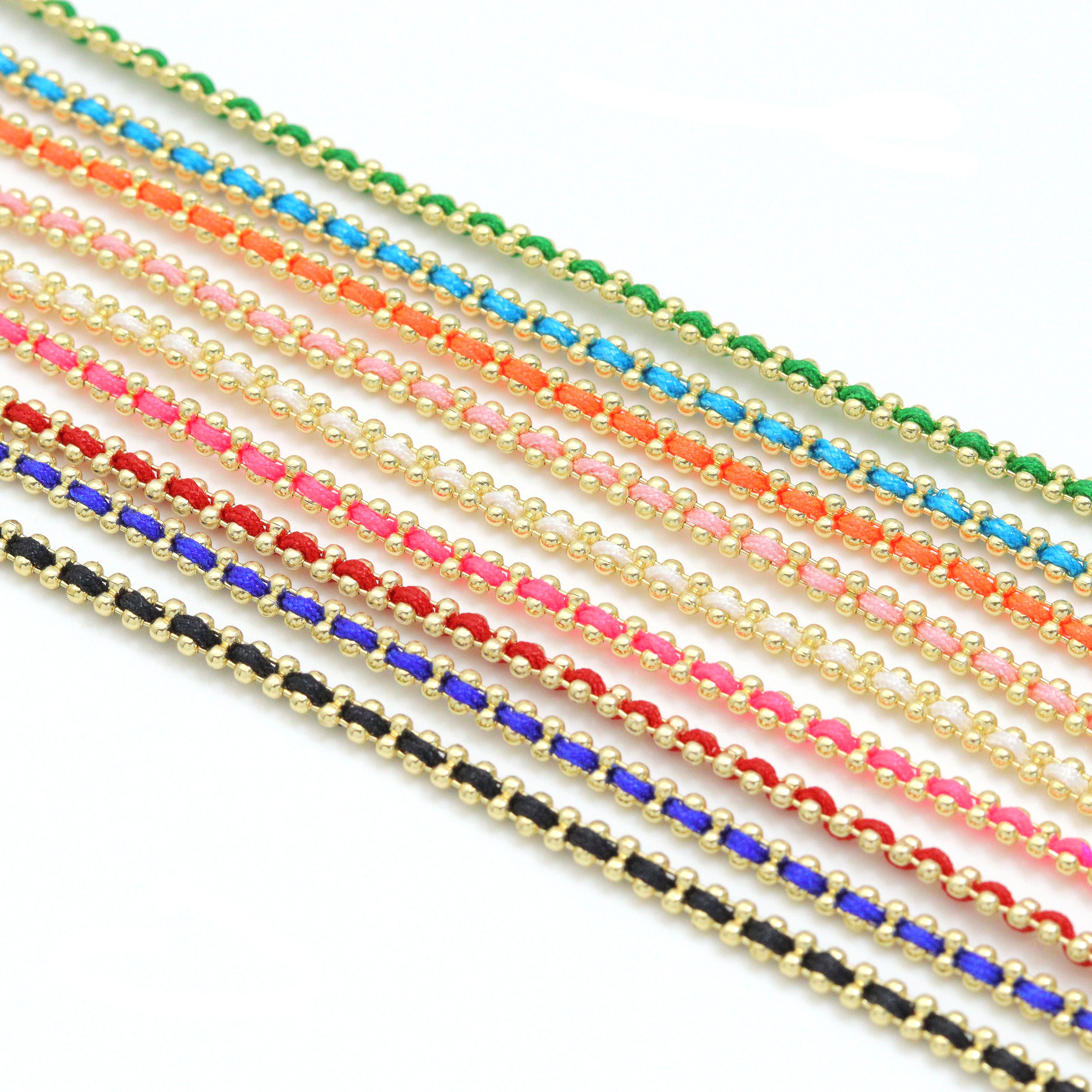 Colorful Cord String Gold Adjustable Bracelet, Cord Bracelet, Sku#FH252