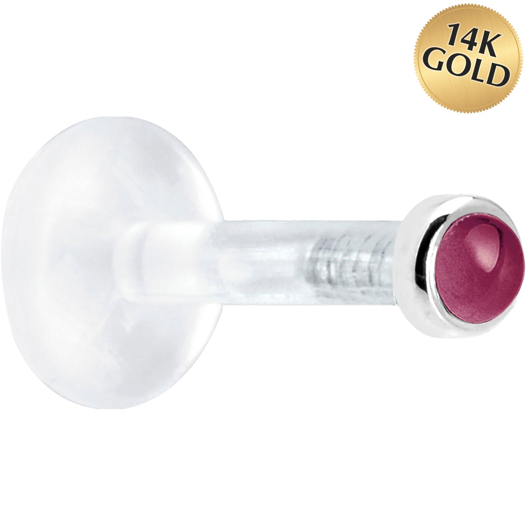 Solid 14K White Gold 2mm Genuine Rhodolite Garnet Bioplast Push in Monroe