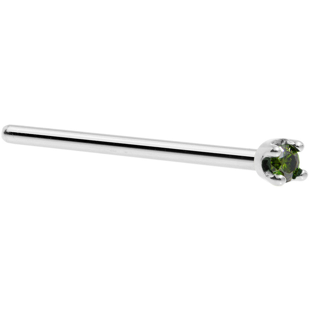 Solid 14K White Gold 1.5mm Genuine Green Diamond Nose Ring