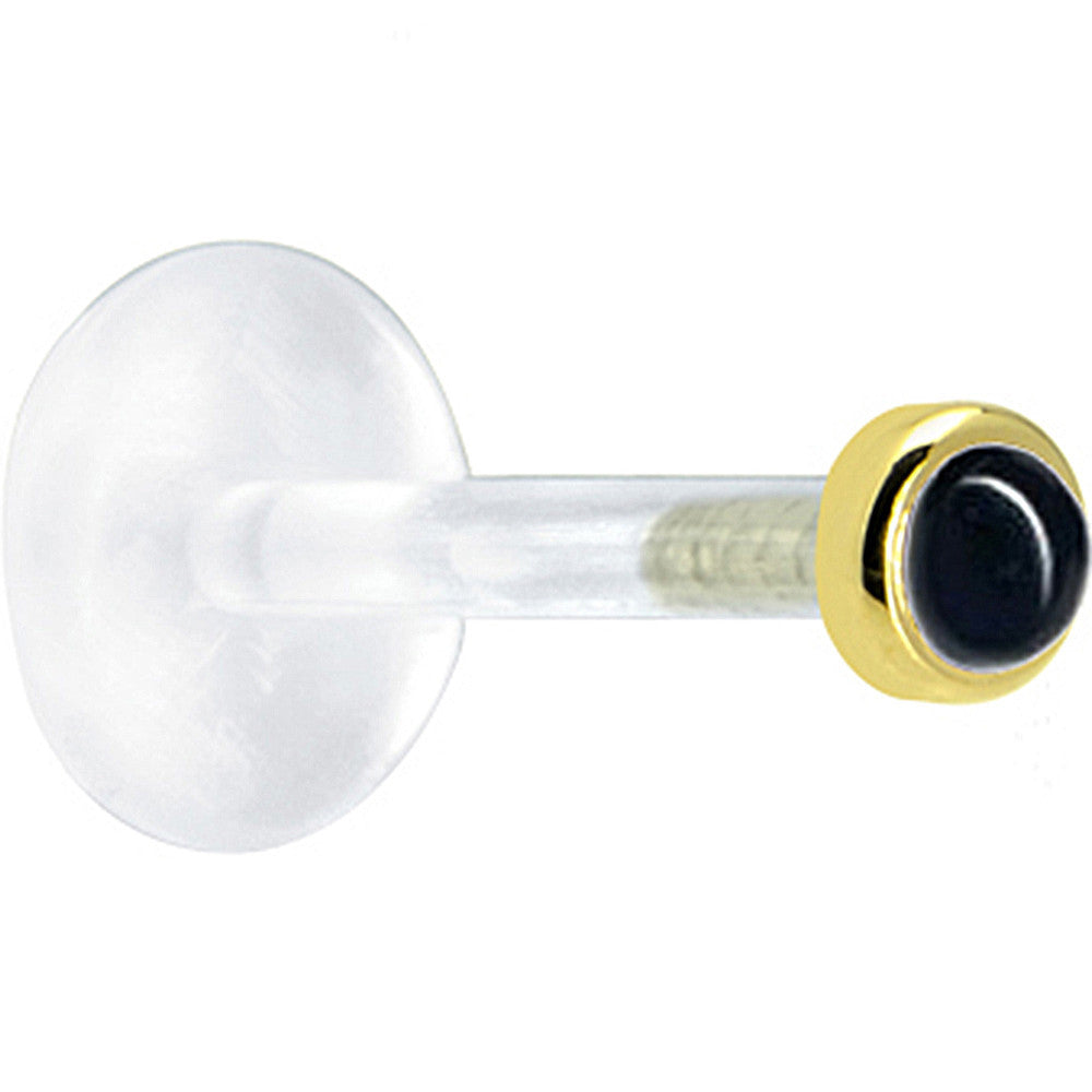 16G 1/4 Solid 14K Yellow Gold 2mm Genuine Onyx Bioplast Tragus Earring Stud